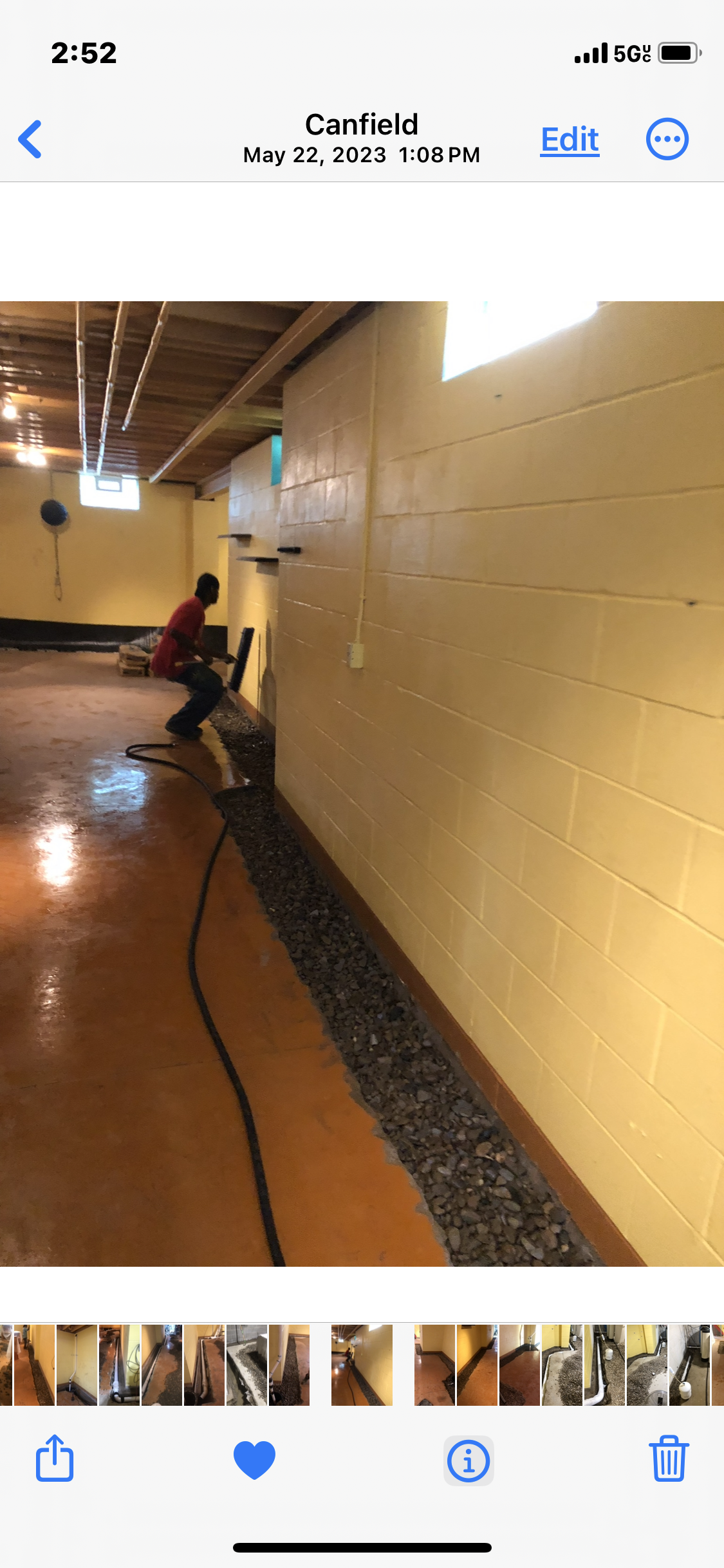 Interior — Crew Applying Air-Gap Drainage Strip to Wall — Canfield, OH