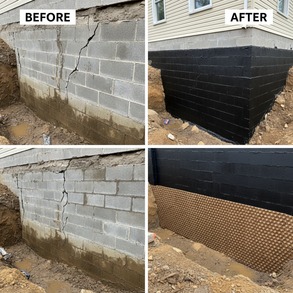Exterior Foundation Waterproofing — Before & After
