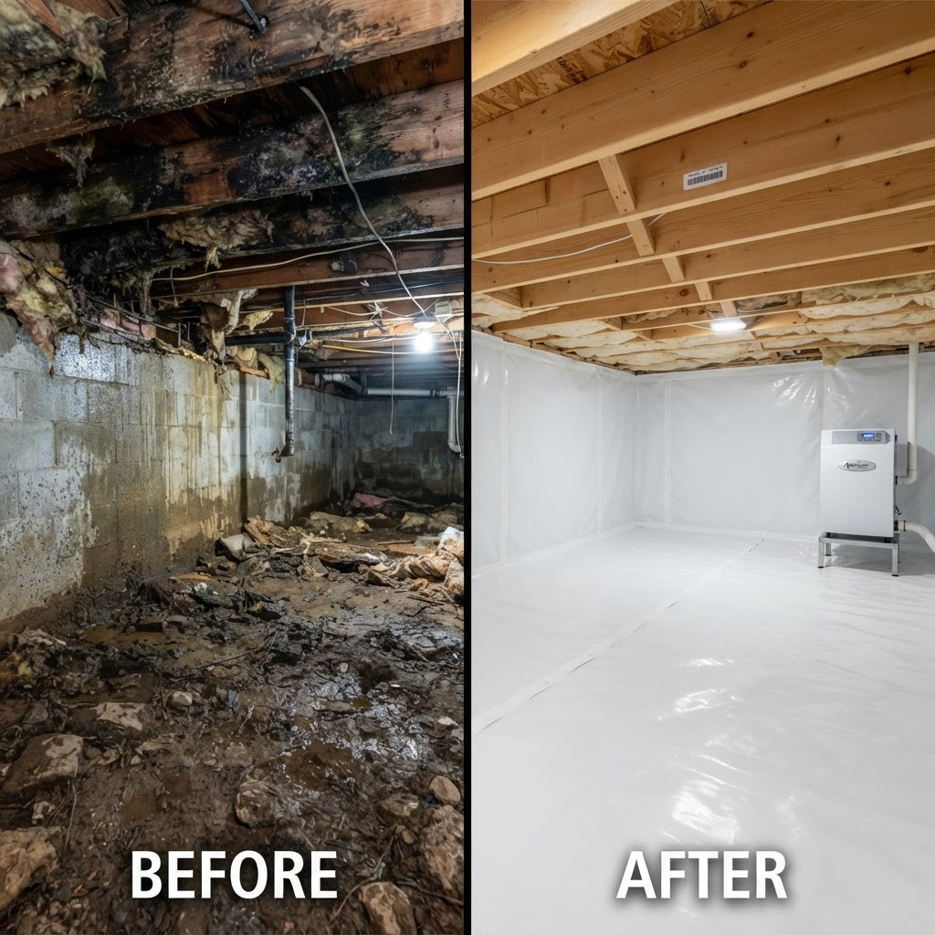 Crawl Space Encapsulation — Before & After