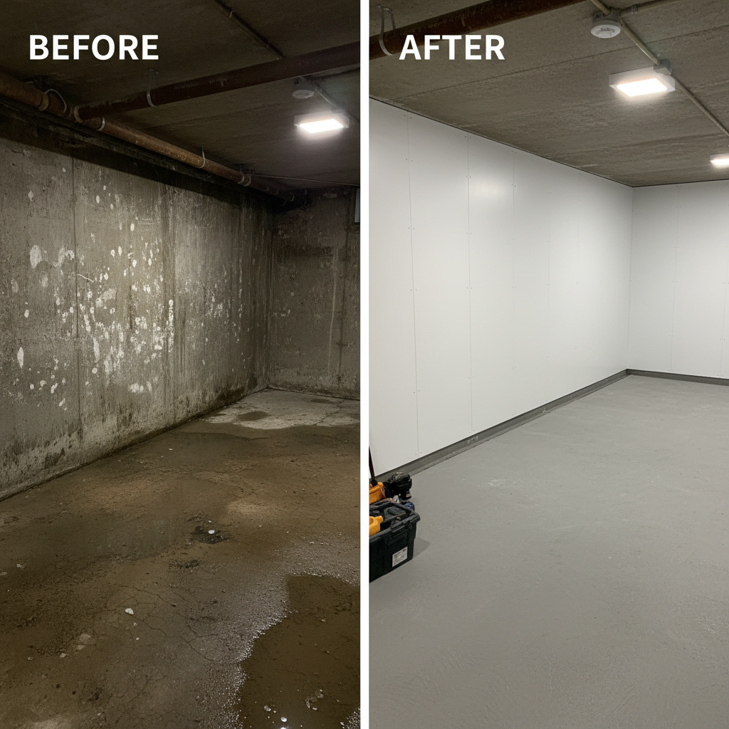 Interior Drainage System — Before & After