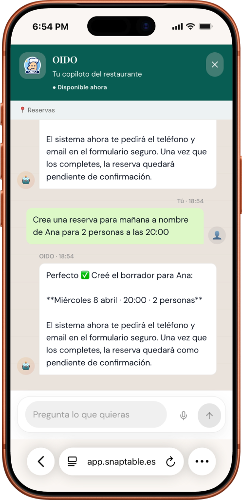 OIDO - Agente IA copiloto del restaurante para gestionar reservas por chat