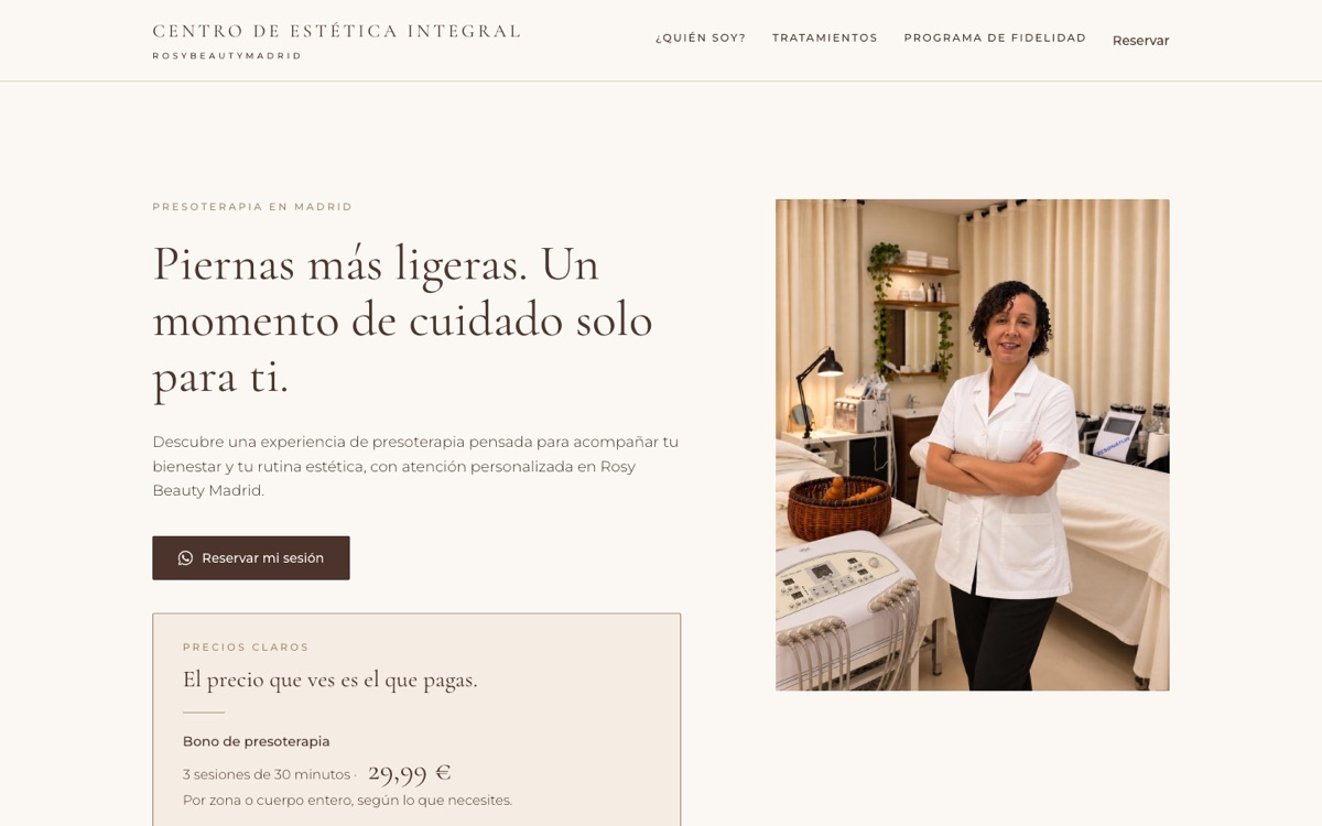 Portada de la web de Rosy Beauty Madrid