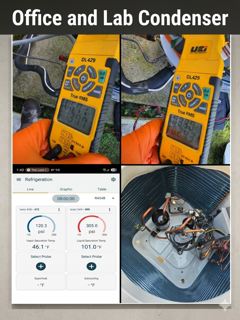 Condenser diagnostics with UEI meter and Testo