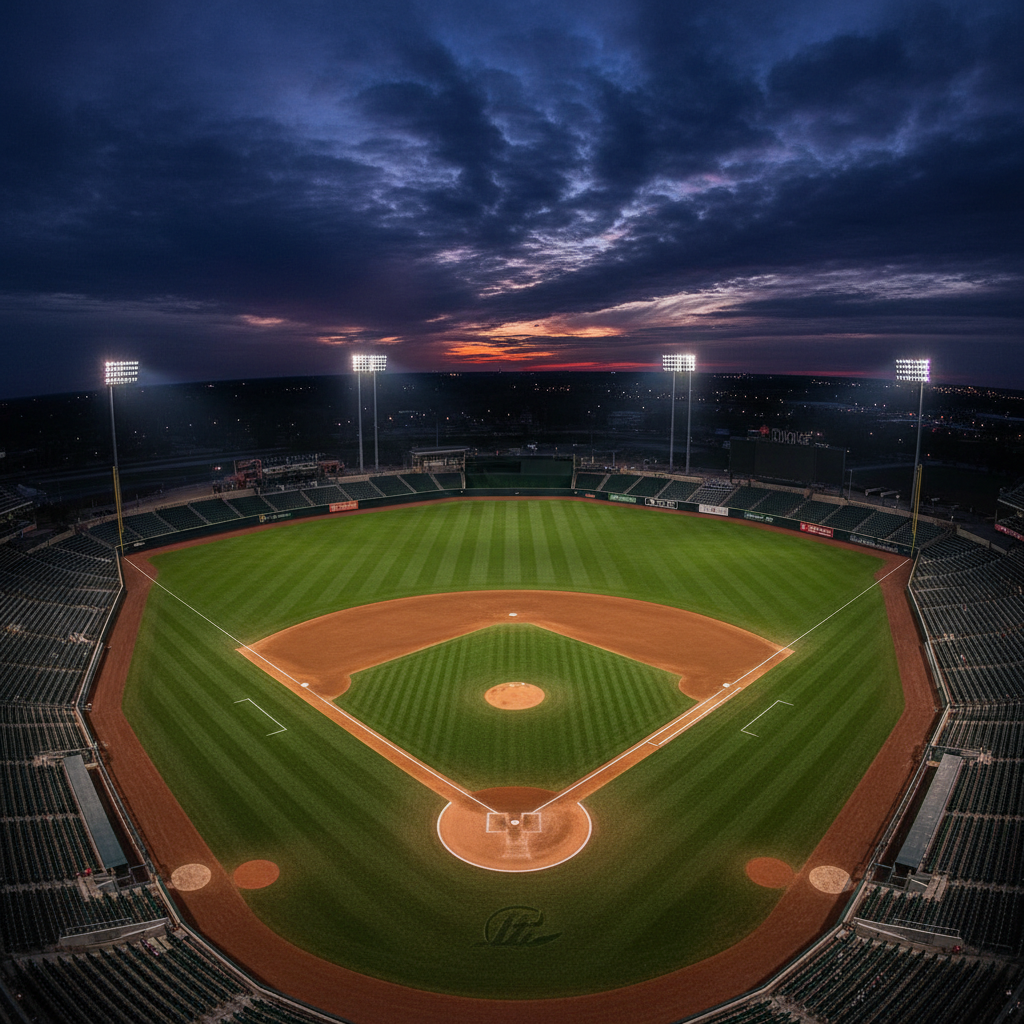 Baseball stadium at night