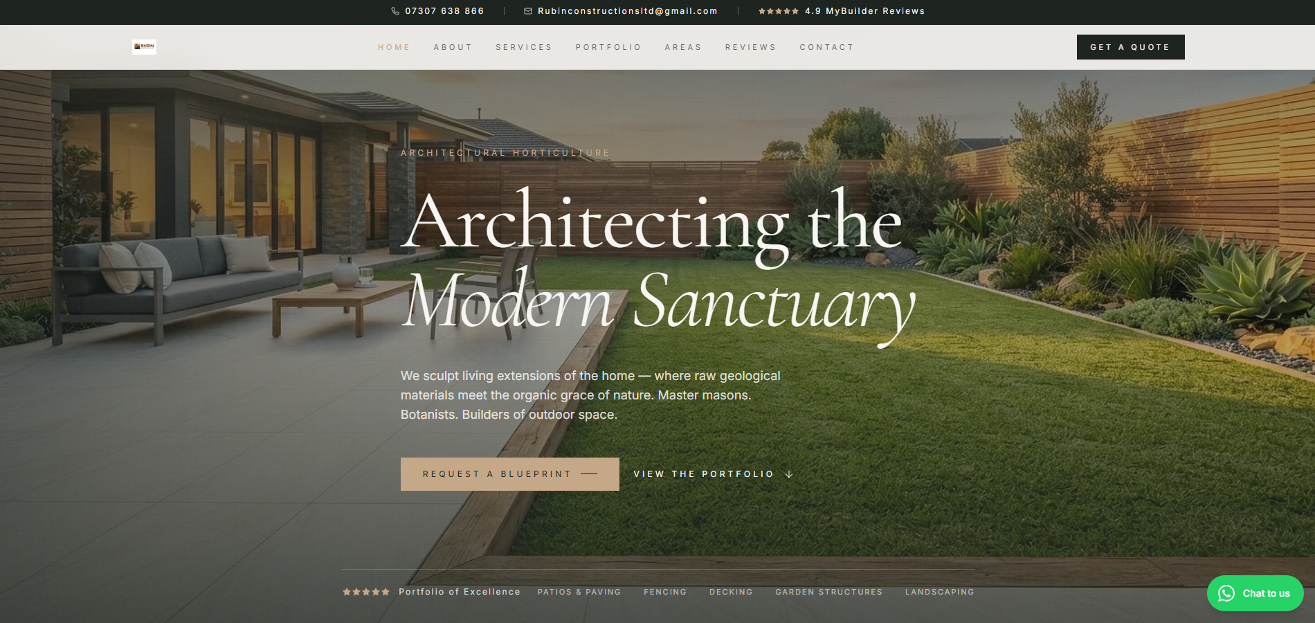 Rubin Constructions website — built with AI by OWD Web Design