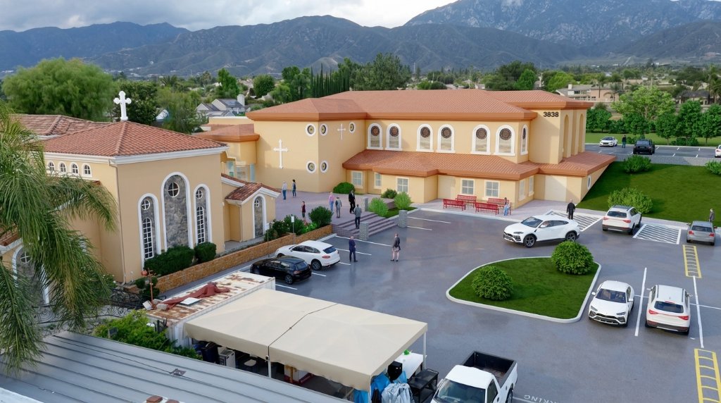 St. Justina Coptic Orthodox Church and new building rendering