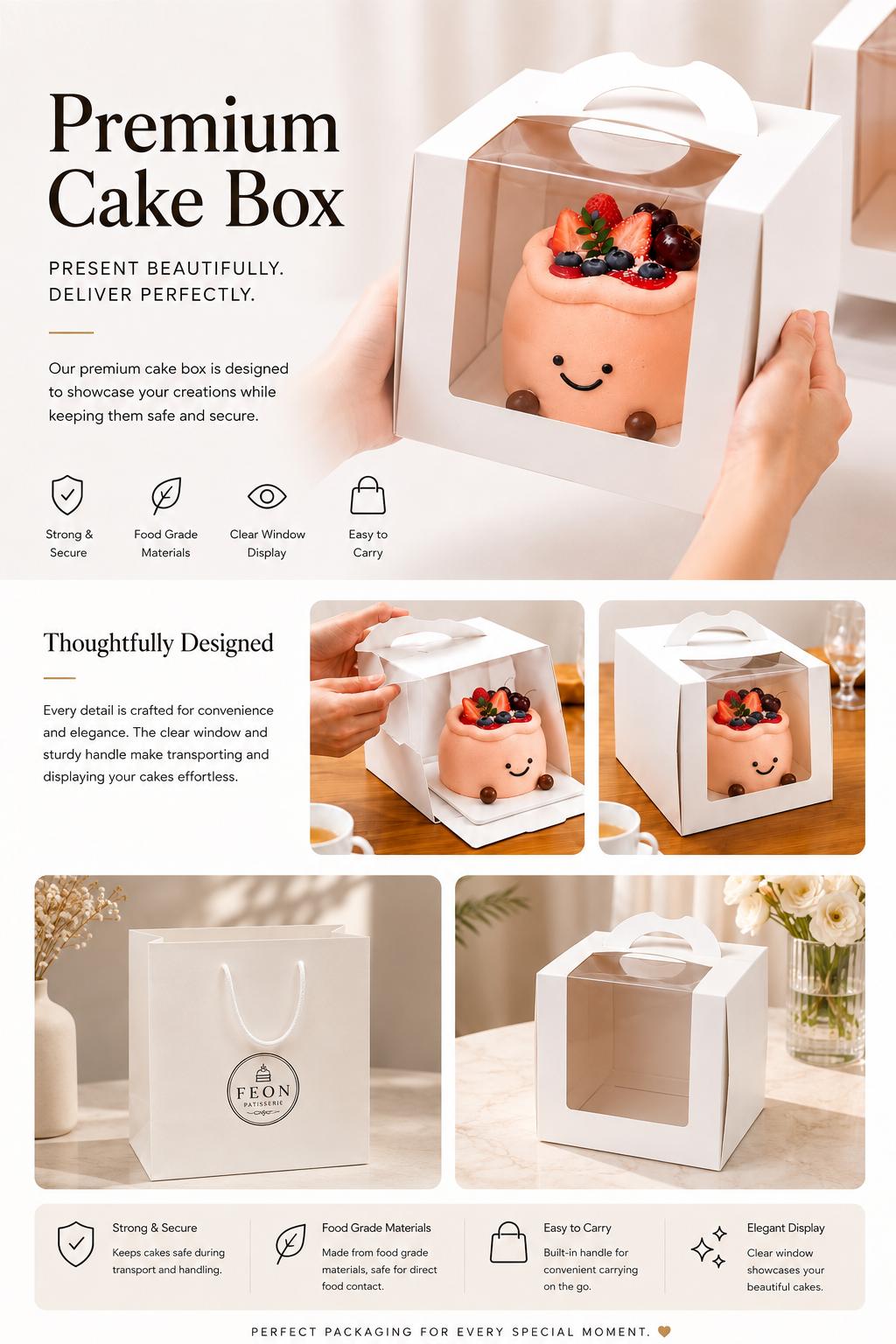 Feon Pâtisserie premium cake box packaging