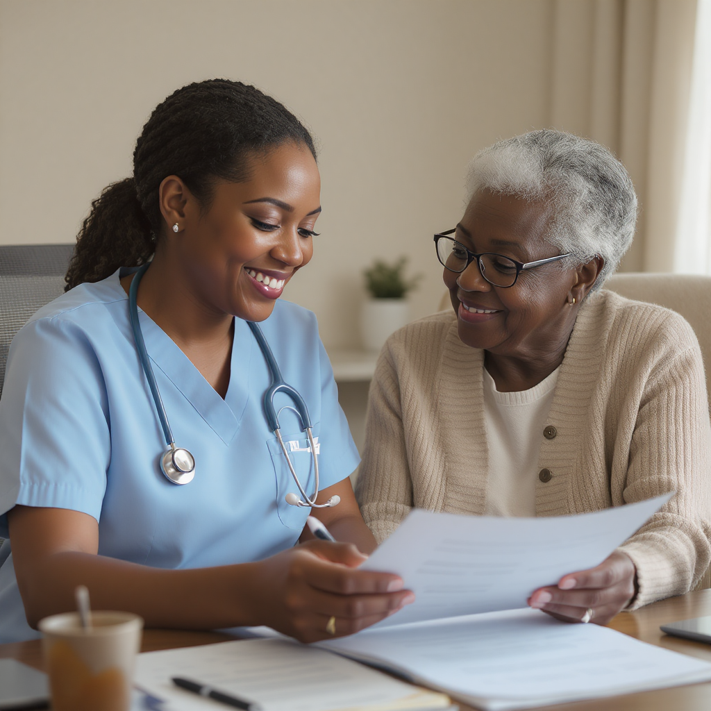 An African elder being guided with care by a younger companion