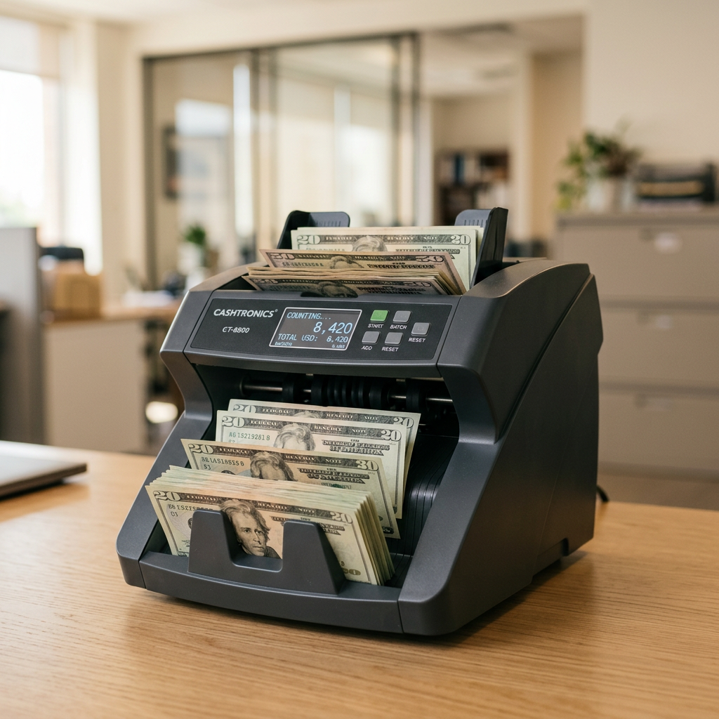 Cash counting machine in operation