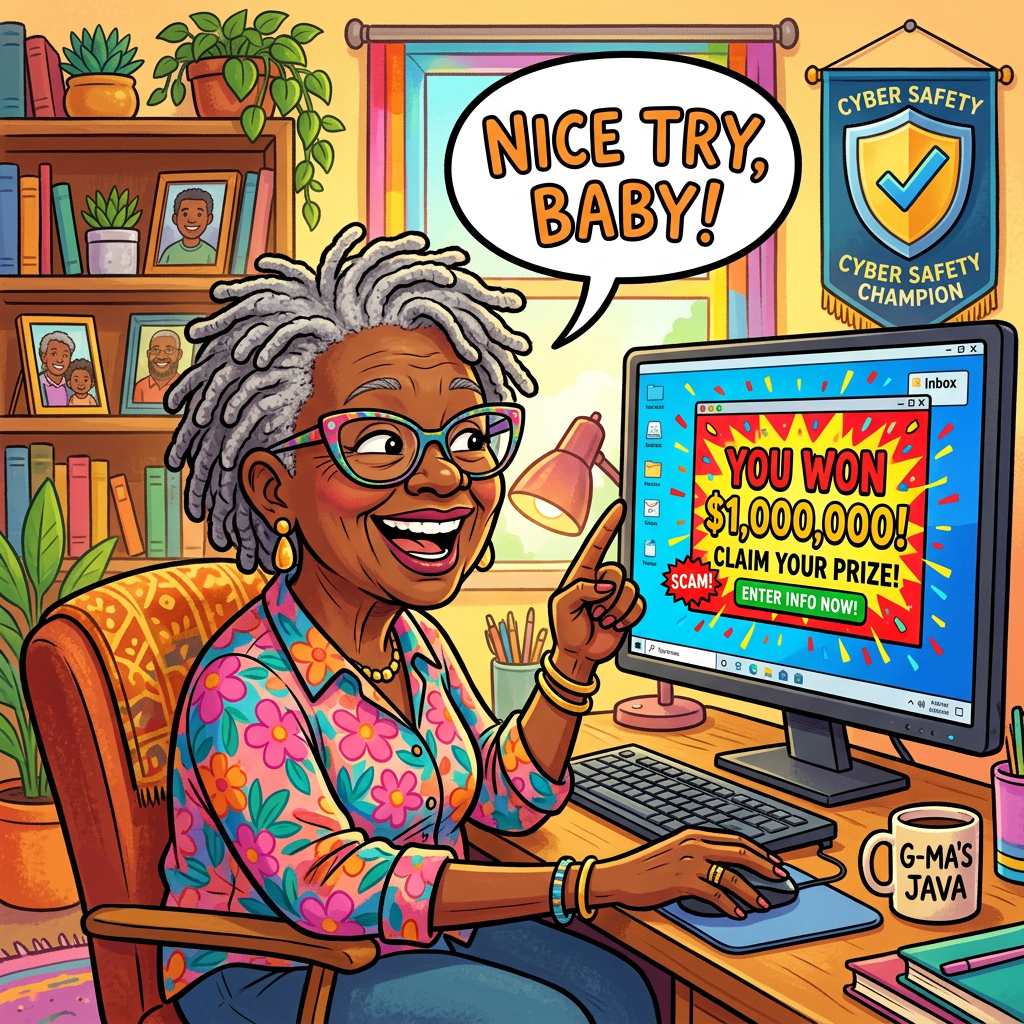 Senior spotting a scam - Nice Try Baby!