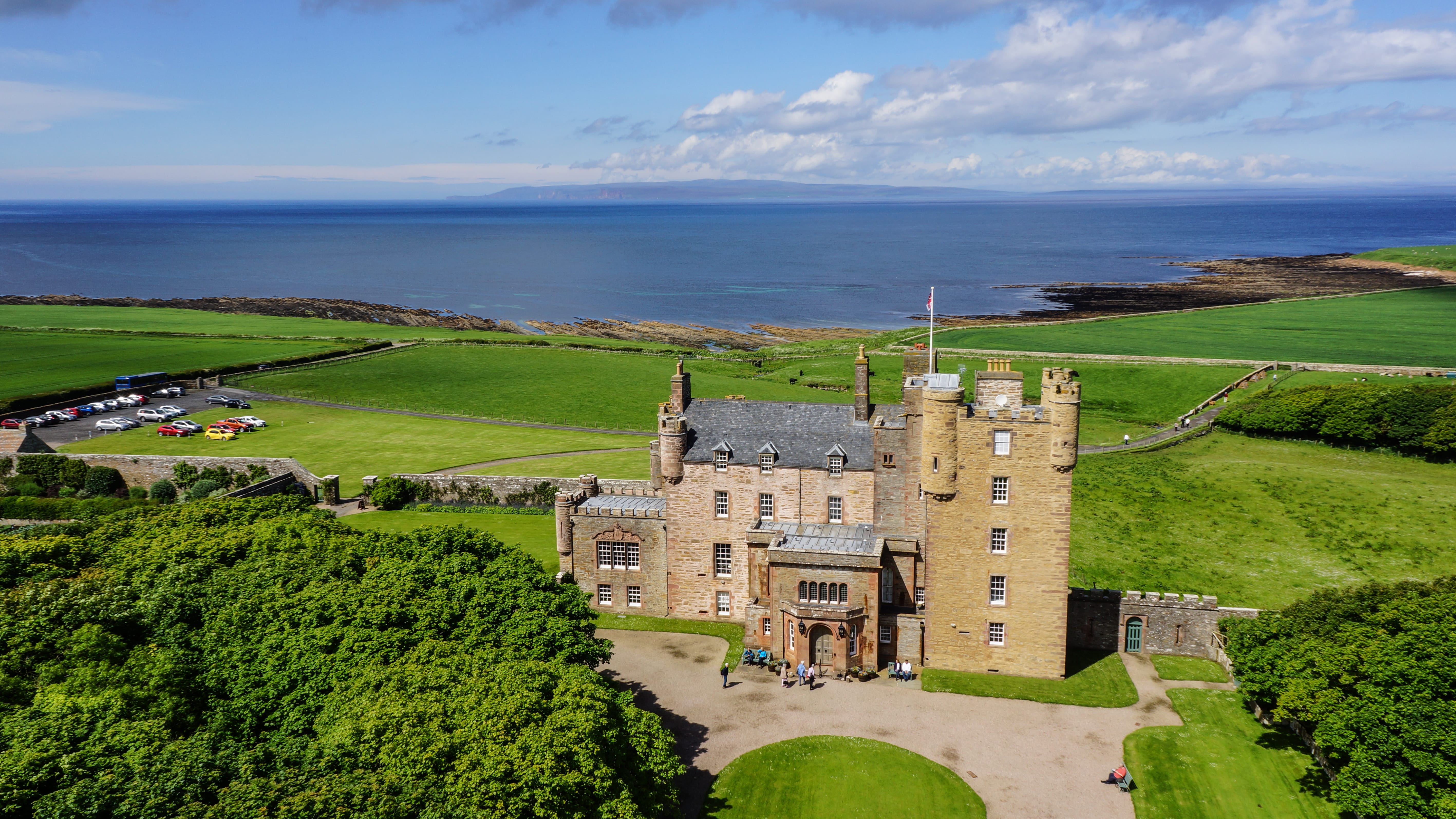 The Castle of Mey, a historic Highland castle on the Caithness coast, overlooking the sea.