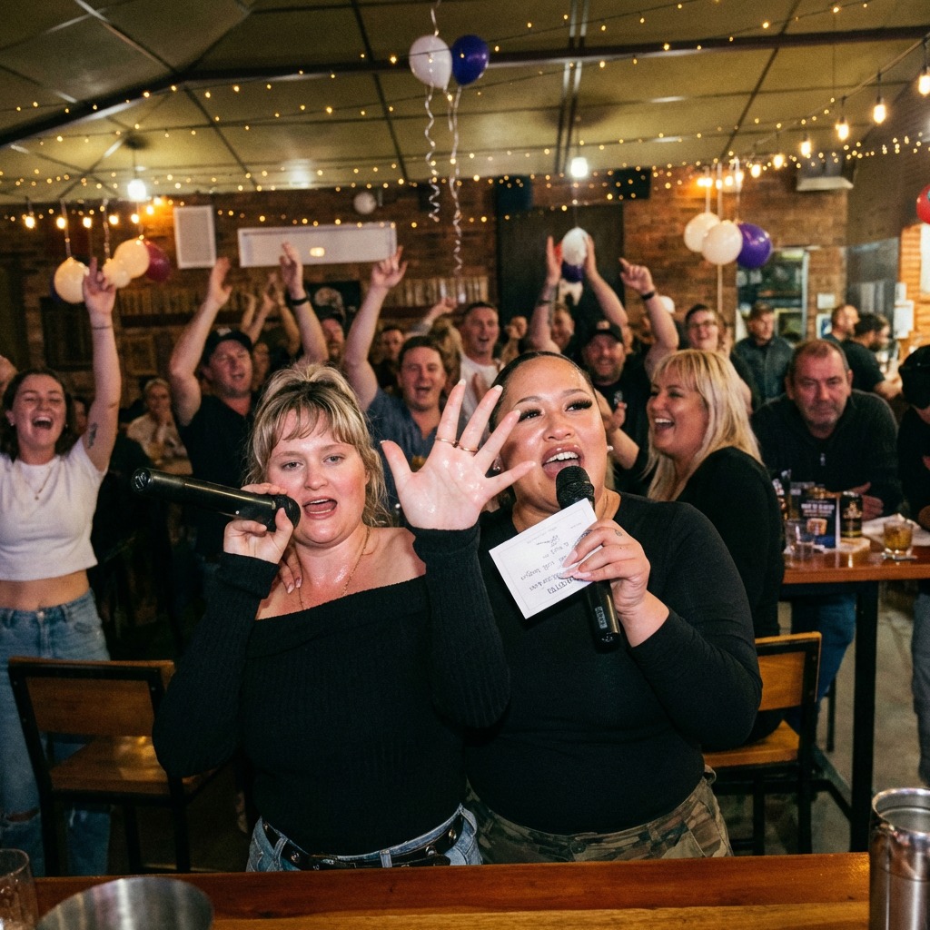 High energy karaoke night with crowd