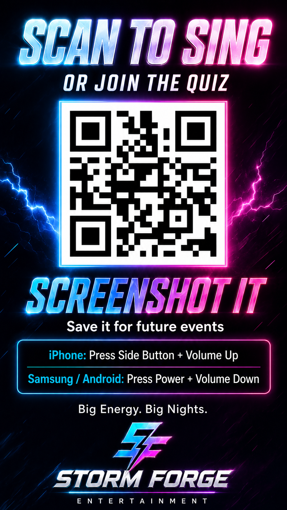 Scan to Sing or Join the Quiz — screenshot for future Storm Forge events