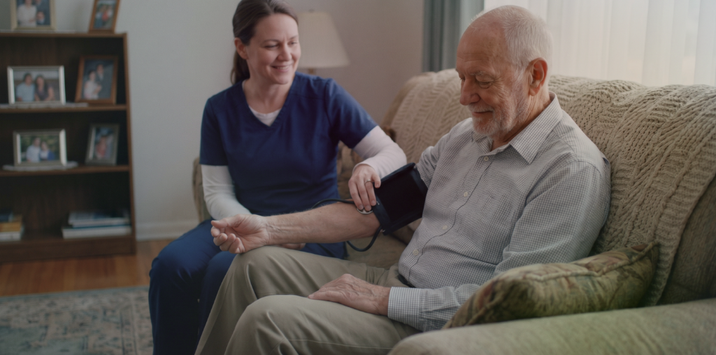 Home health nurse with patient