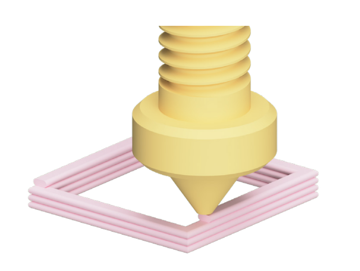 Minimum feature size is determined by nozzle diameter