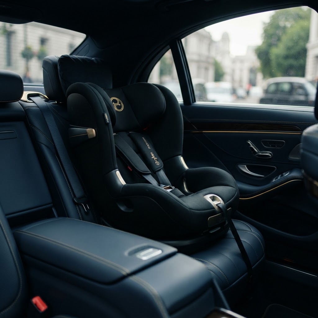 Fitted child car seat in Shane's executive airport transfer vehicle