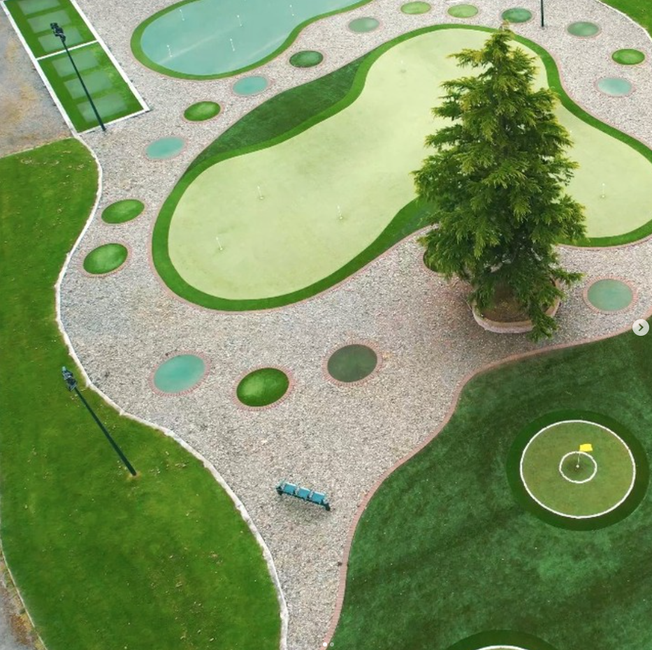 Aerial view of the Calderfields Golf Range practice green