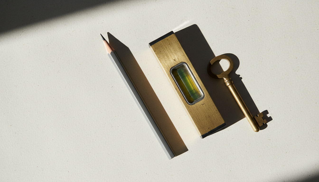 Precision tools arranged on architectural paper