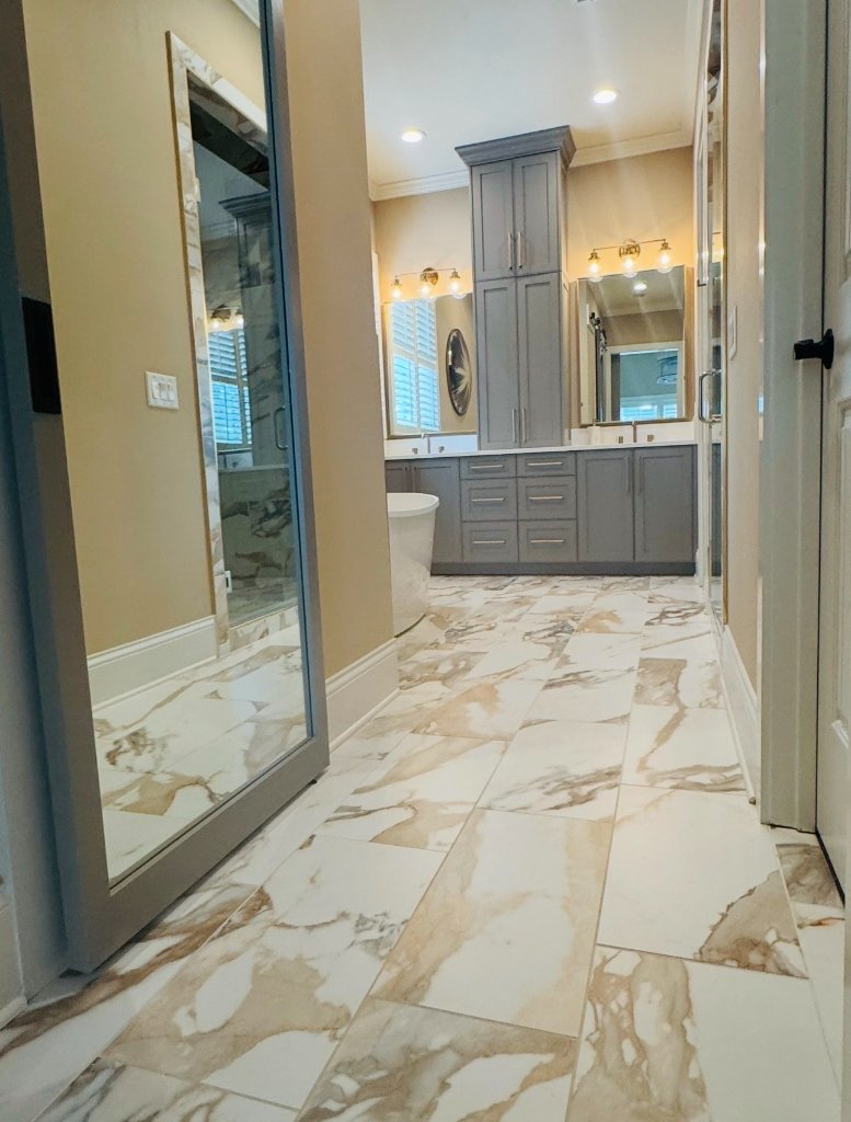 Spa-style master bath with freestanding tub - Blueprint Construction