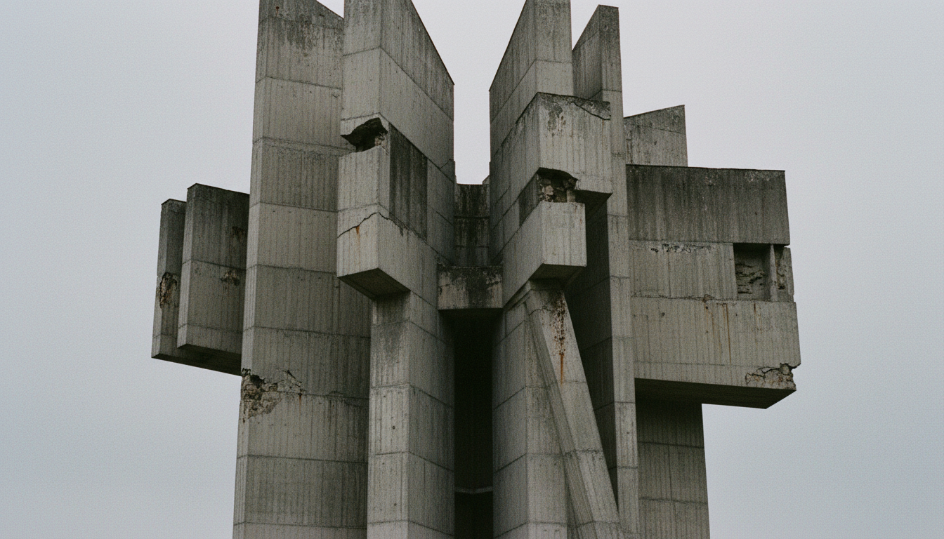 Brutalist monument with stark geometric lines