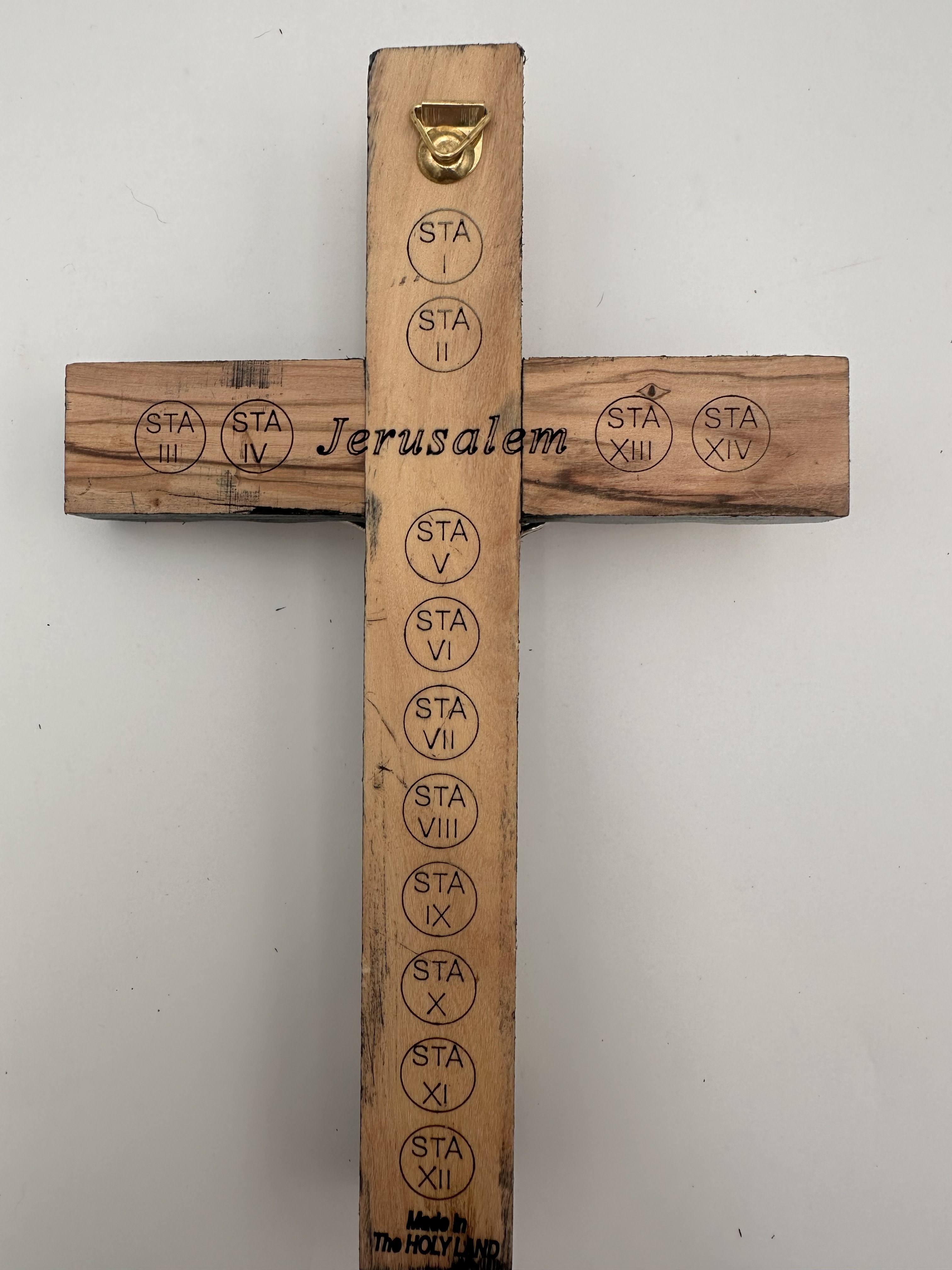 Olive Wood Crucifix with Holy Land Reliquaries & Stations of the Cross, Black Edges (10x6 in) 3