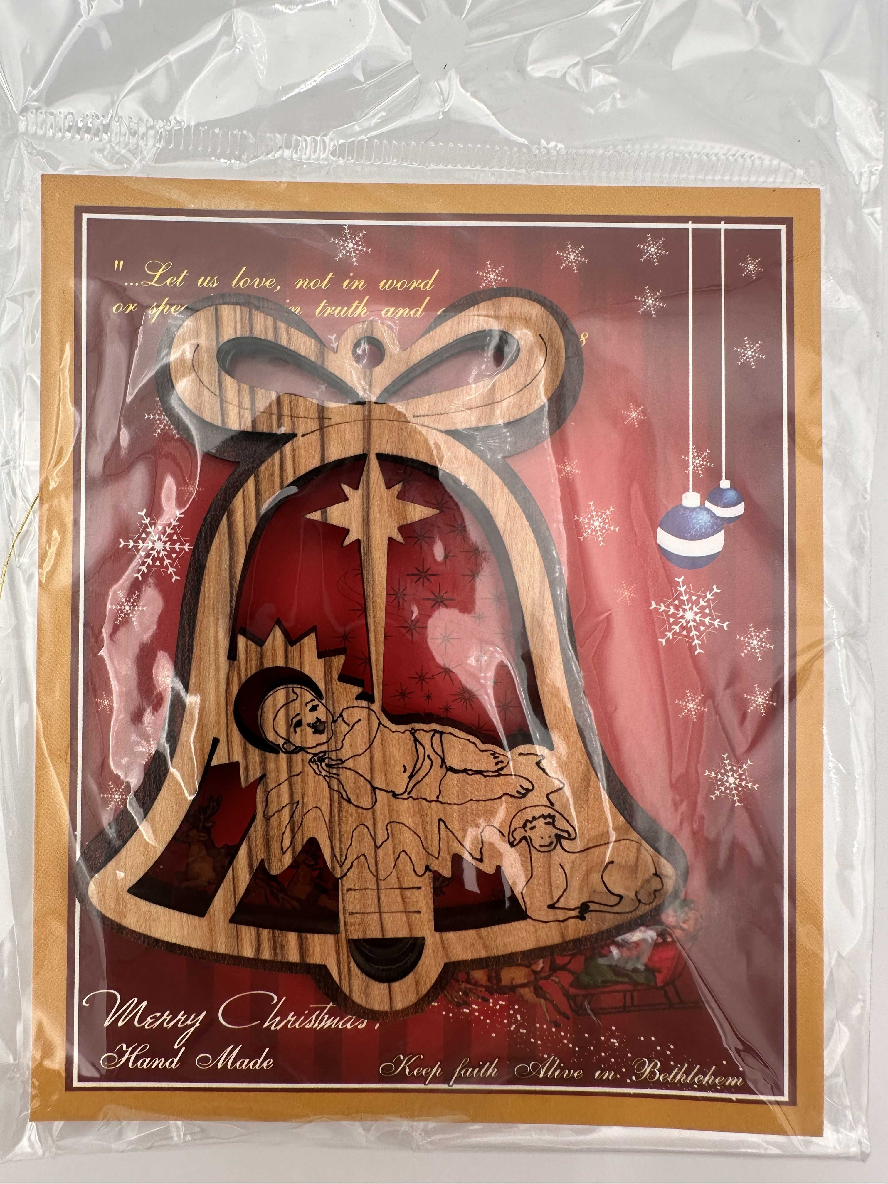Olive Wood Christmas Ornaments, Bethlehem Hand-Made (3x3 in, 6 designs) 5