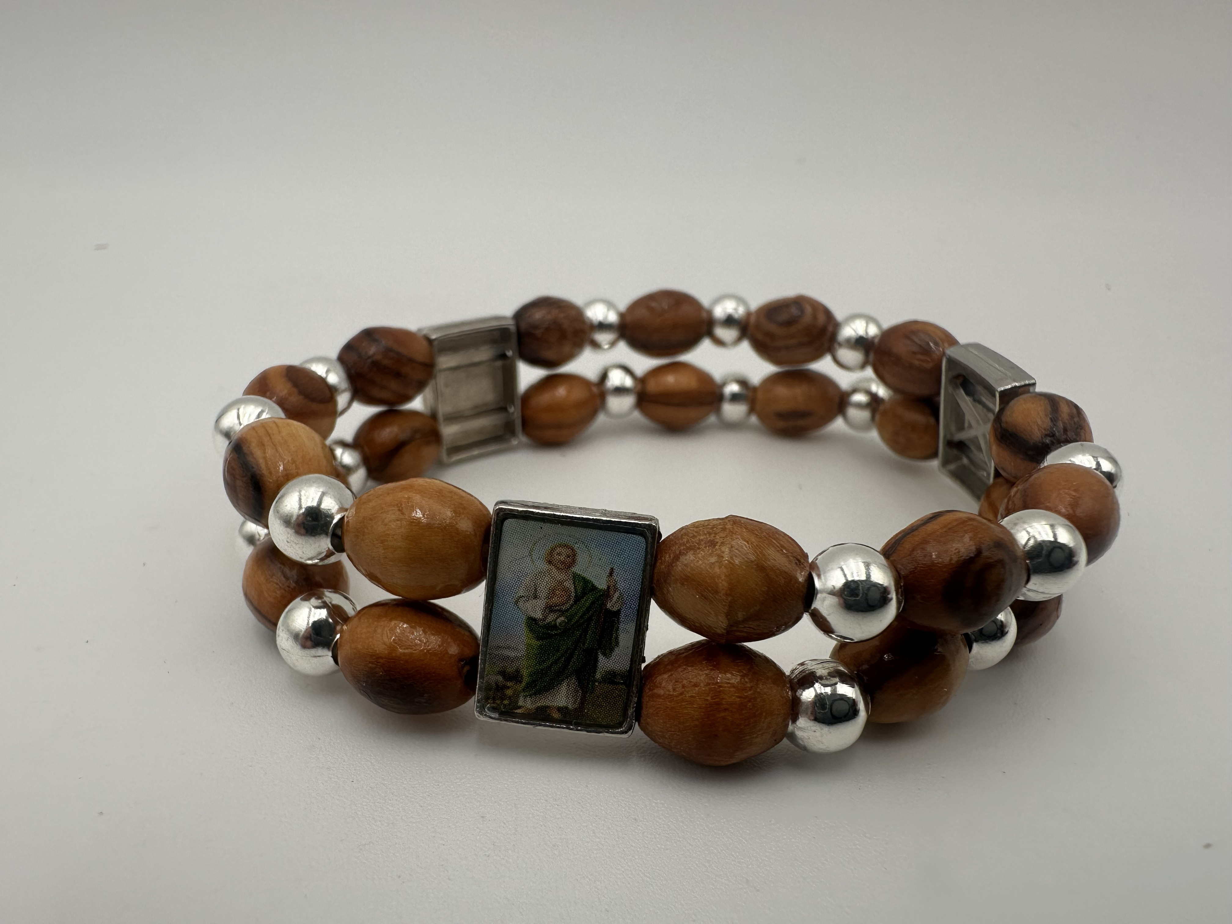 Olive Wood & Interchangeable Icon Bracelet