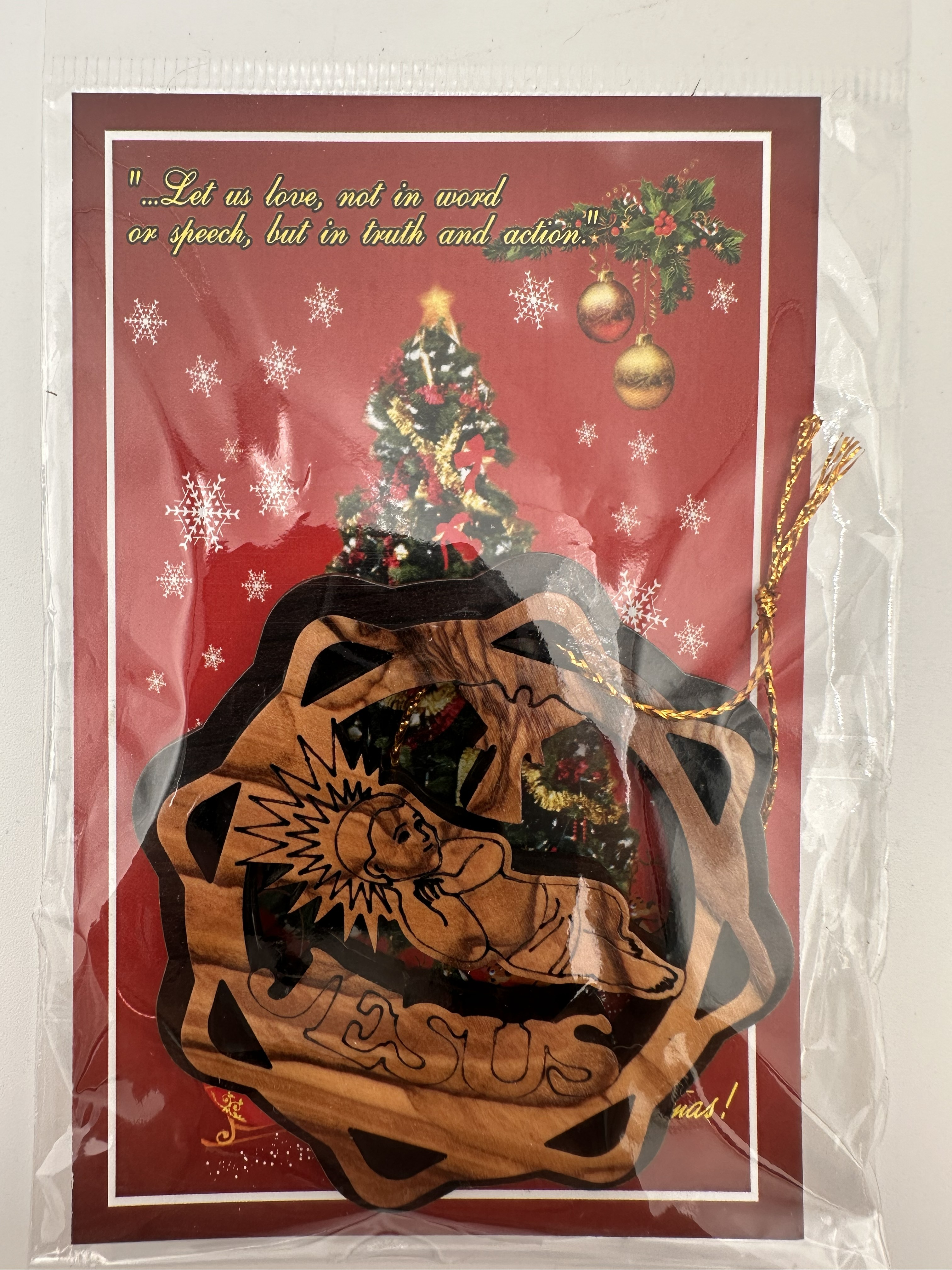 Olive Wood Christmas Ornaments, Bethlehem Hand-Made (3x3 in, 6 designs) 3