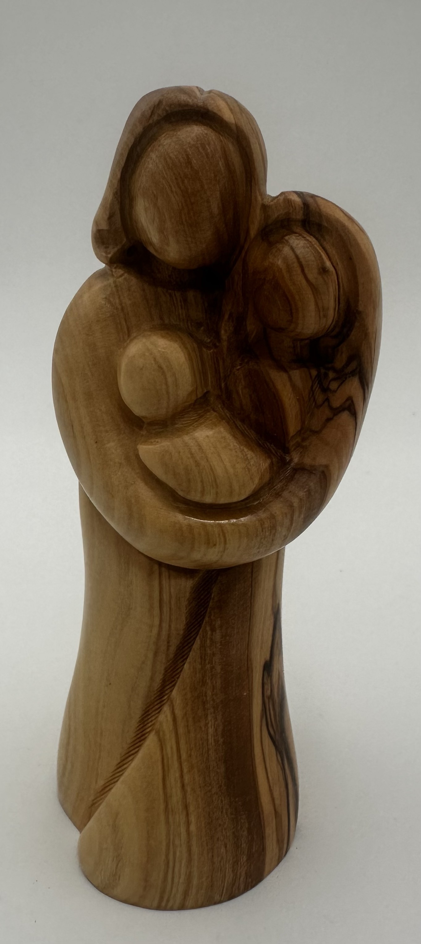 Olive Wood Holy Family Statue — Tapered Base (5 x 2 in)