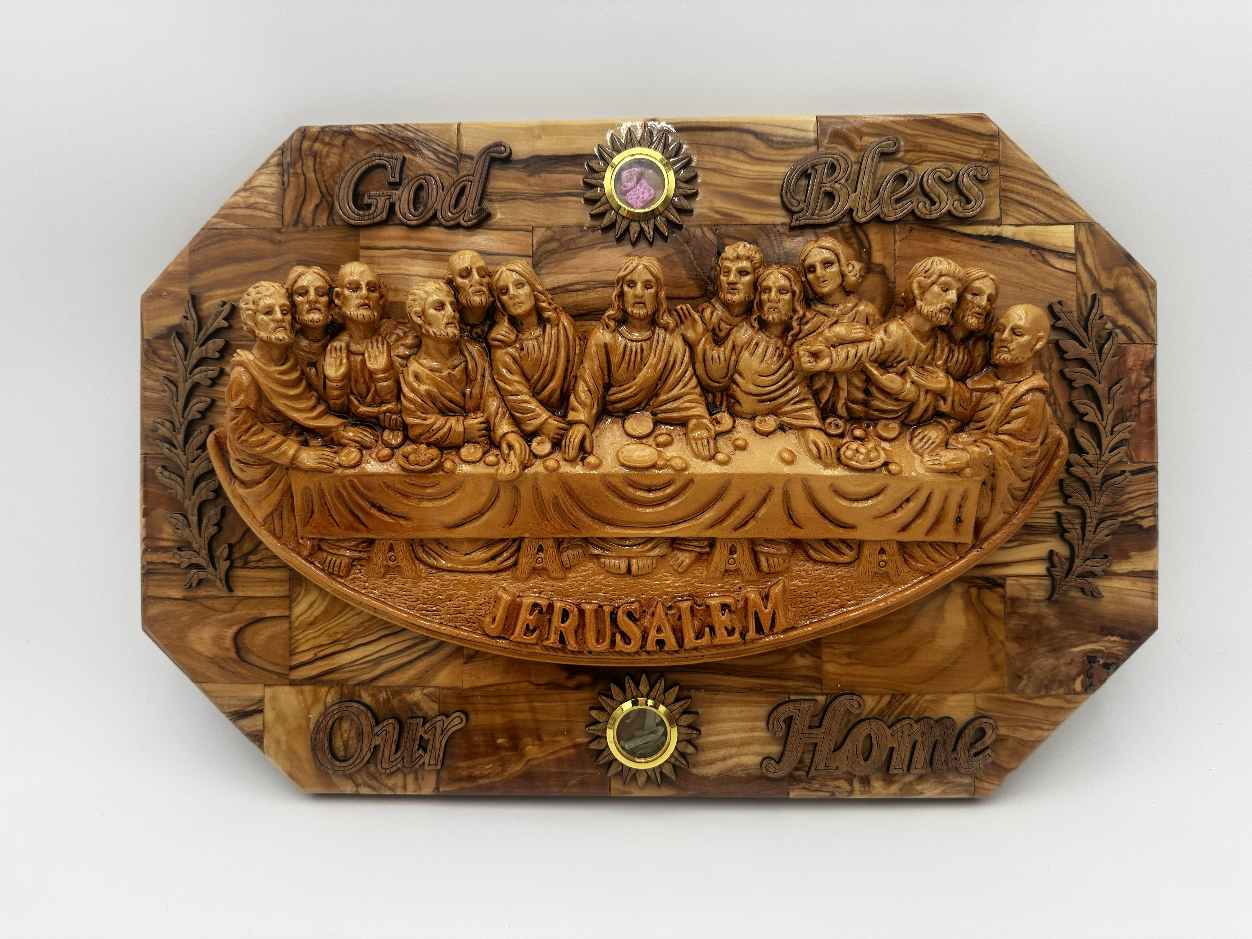 Olive Wood Last Supper "God Bless Our Home" Plaque (14 x 9 in) 2