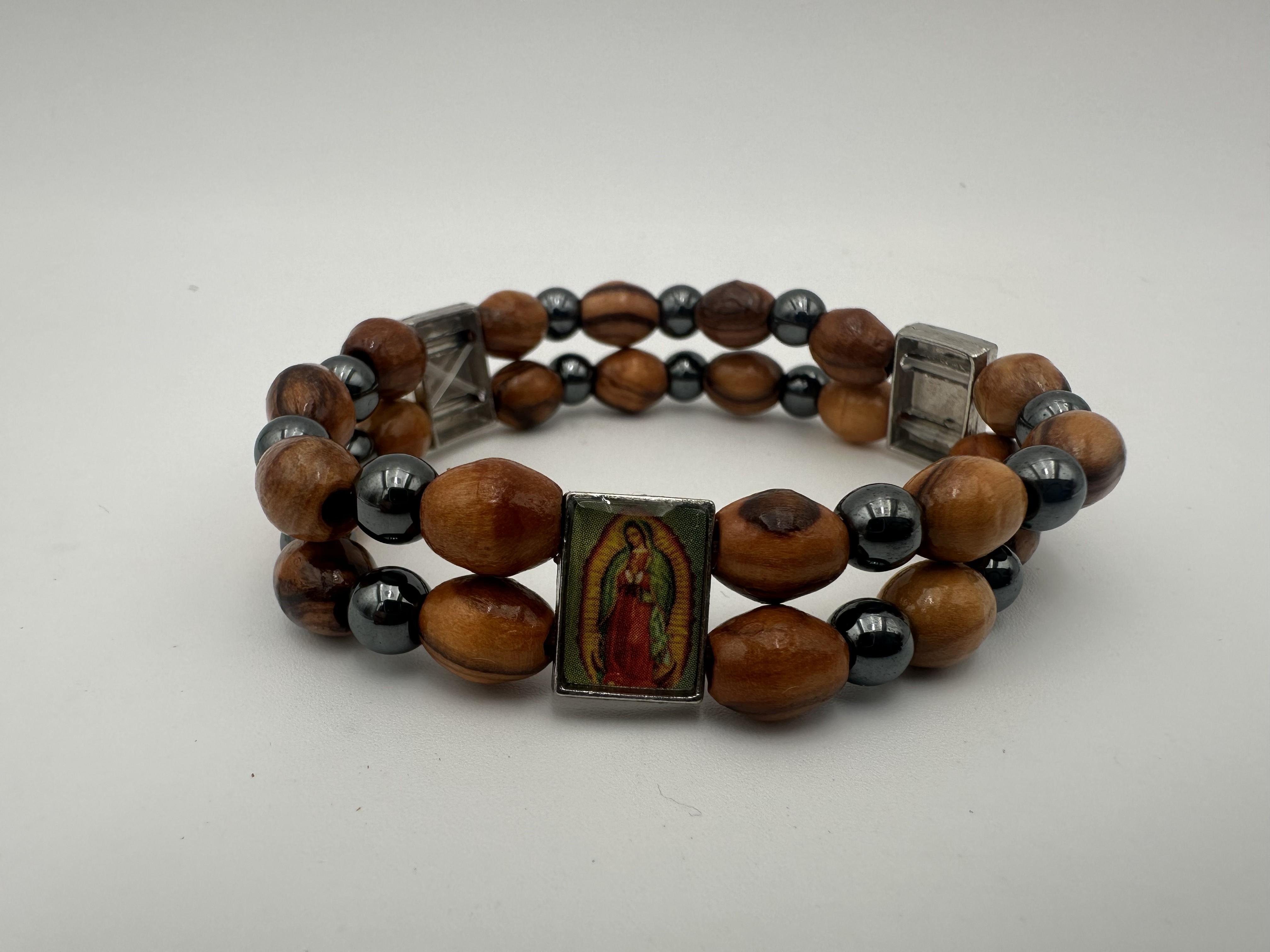 Olive Wood & Hematite Bracelet with Religious Icons 3