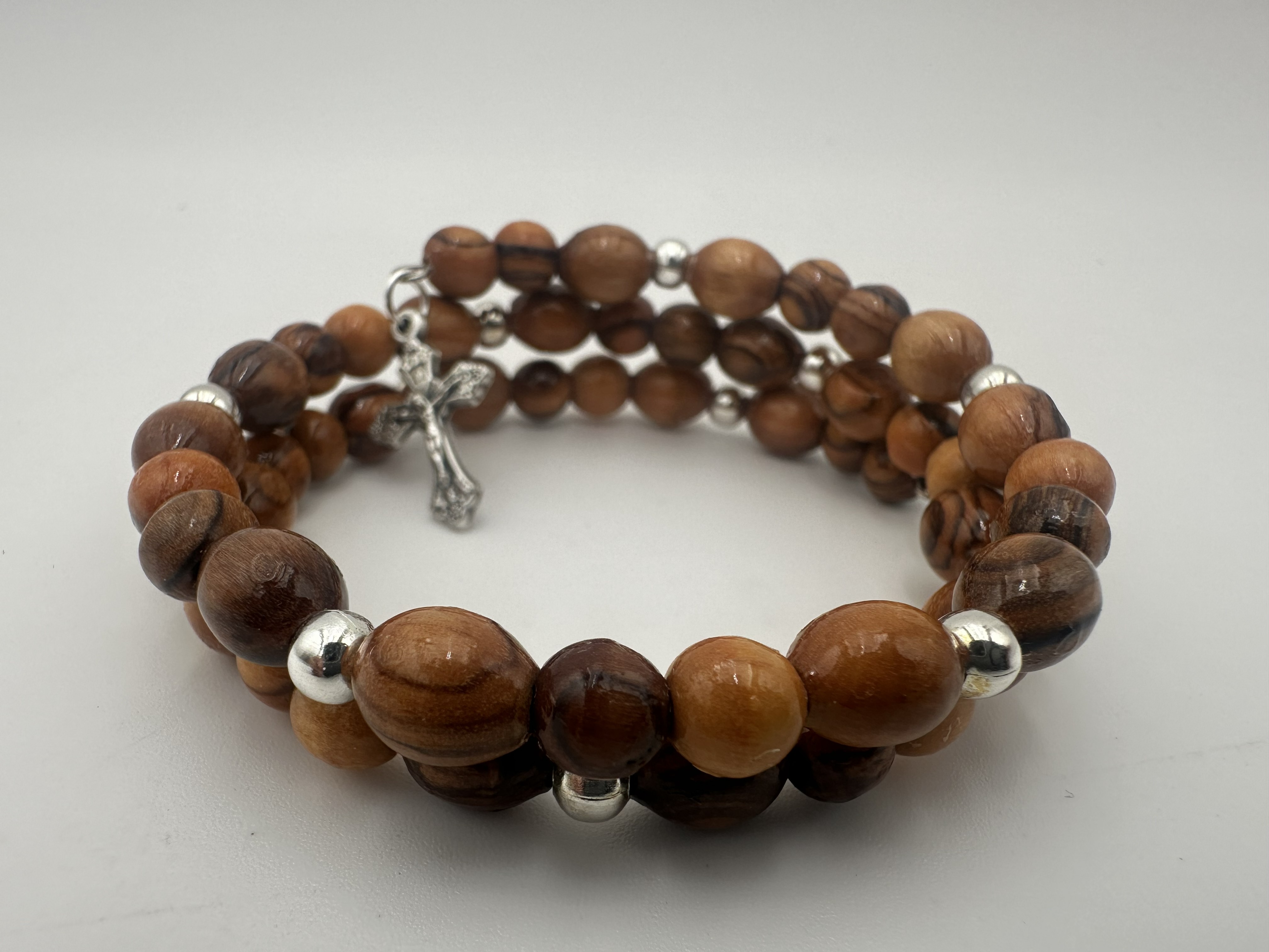 Olive Wood Bracelet with Crucifix 2