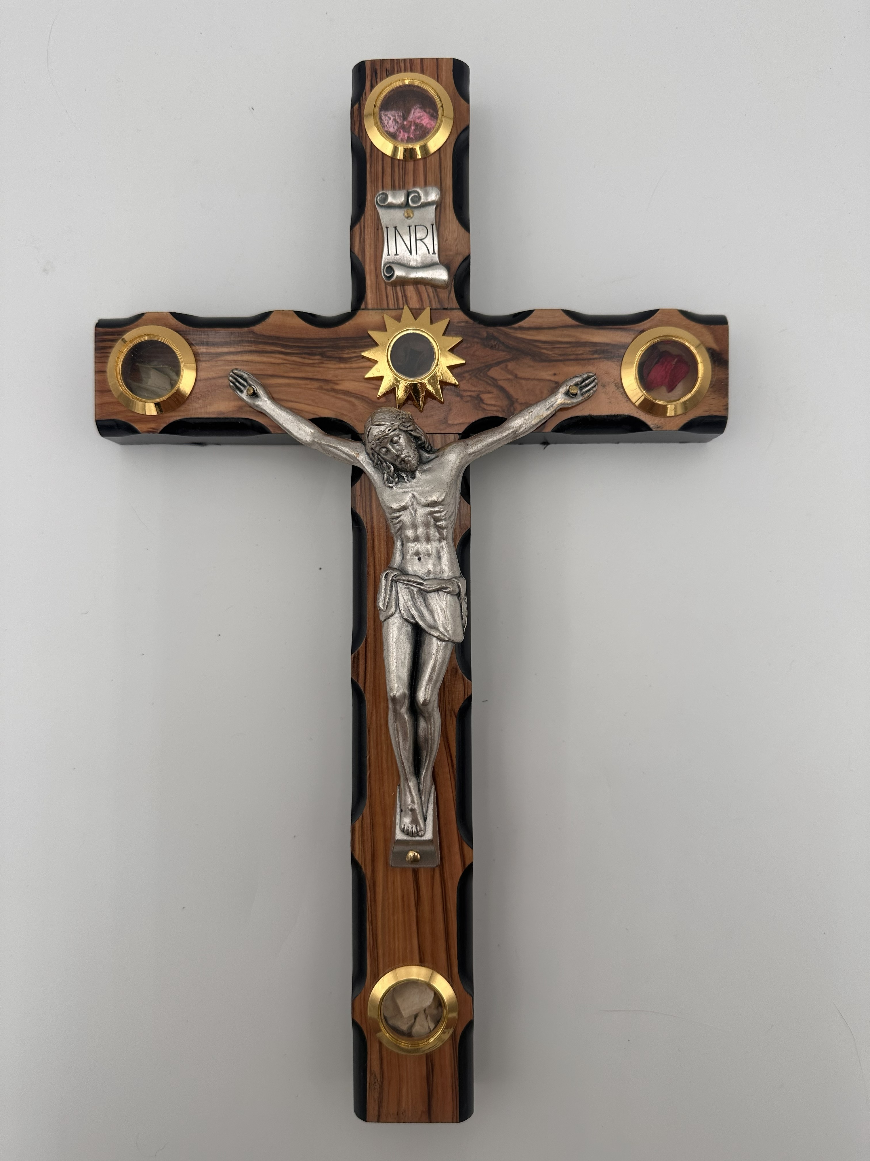 Olive Wood Crucifix with Black Edges, Holy Land Reliquaries & Stations of the Cross