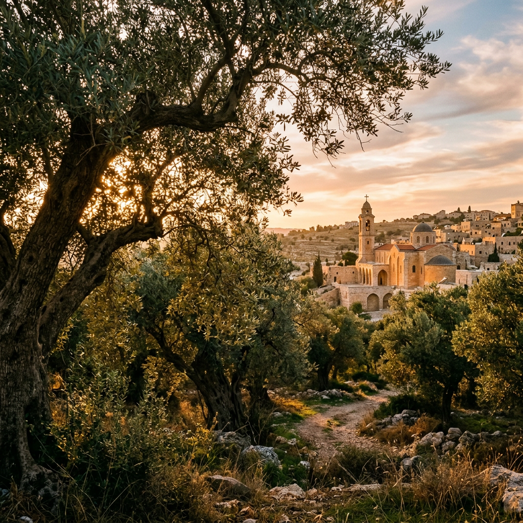 Golden hour view of the ancient city of Bethlehem