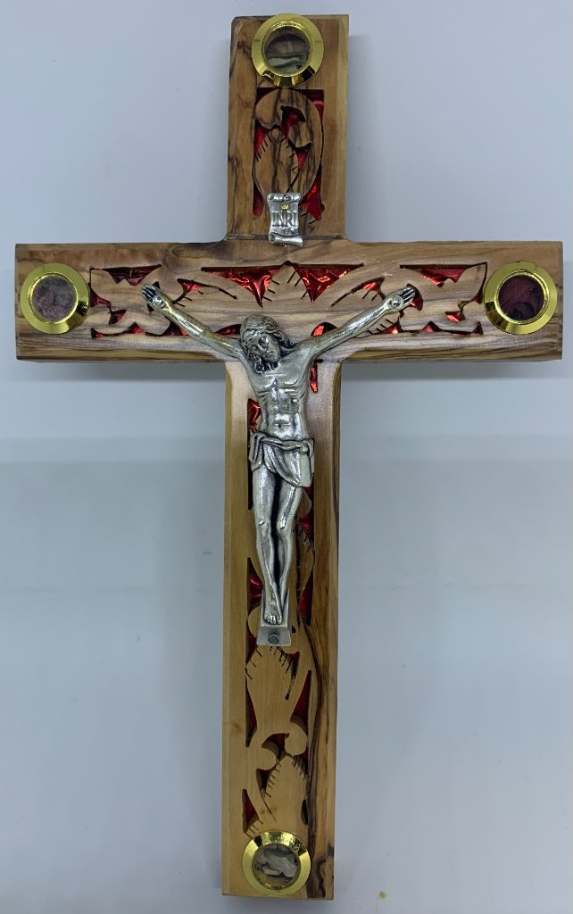 Olive Wood Crucifix with Holy Land Elements