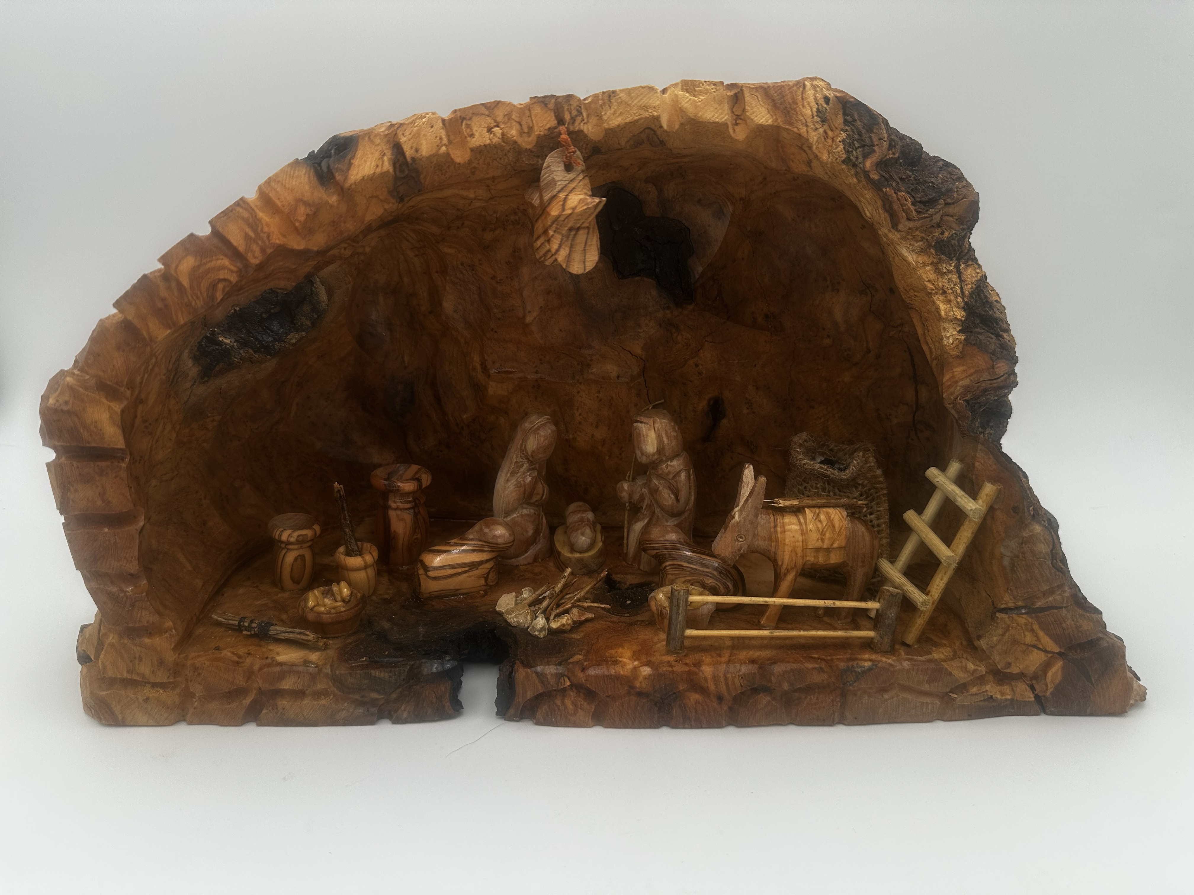 Ancient Olive Wood Nativity Log (16 x 9 in)