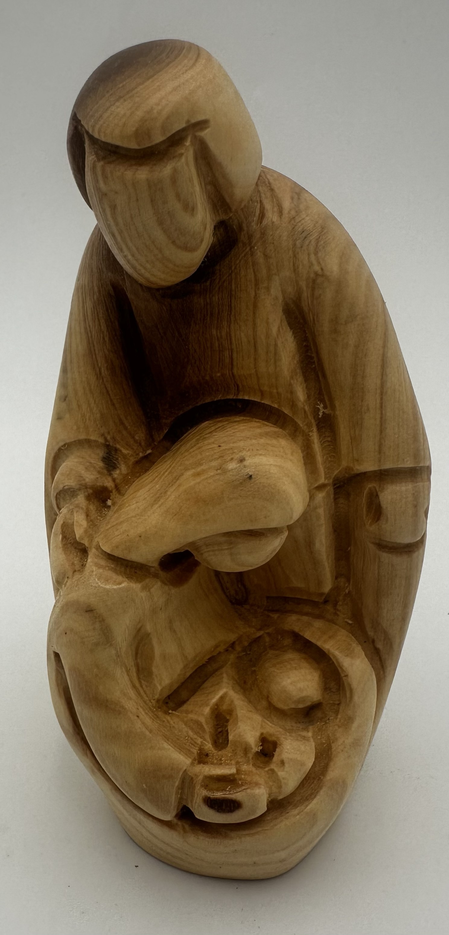 Olive Wood Holy Family Statue — Protective Embrace (5 x 2 in)
