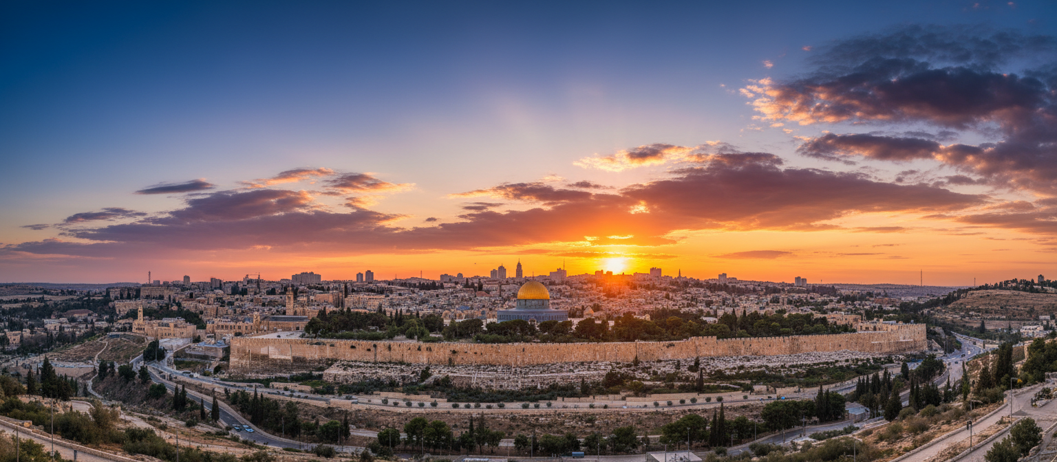 Panoramic sunset view of the Jerusalem skyline