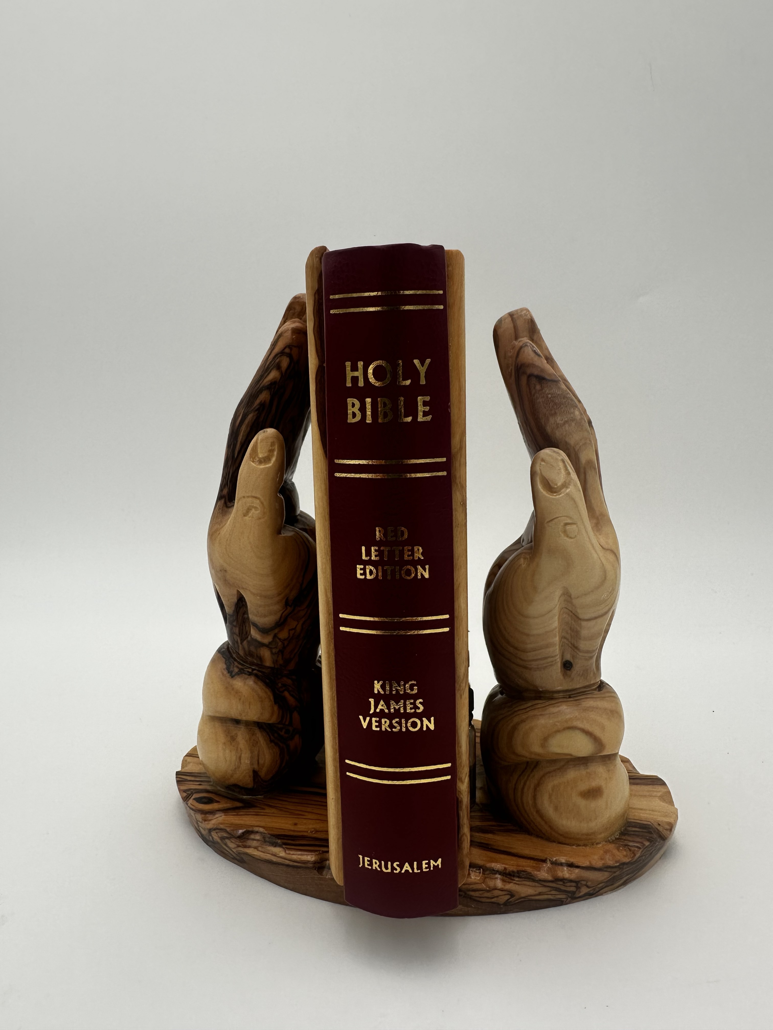 Holy Bible with Olive Wood Praying Hands Holder 3