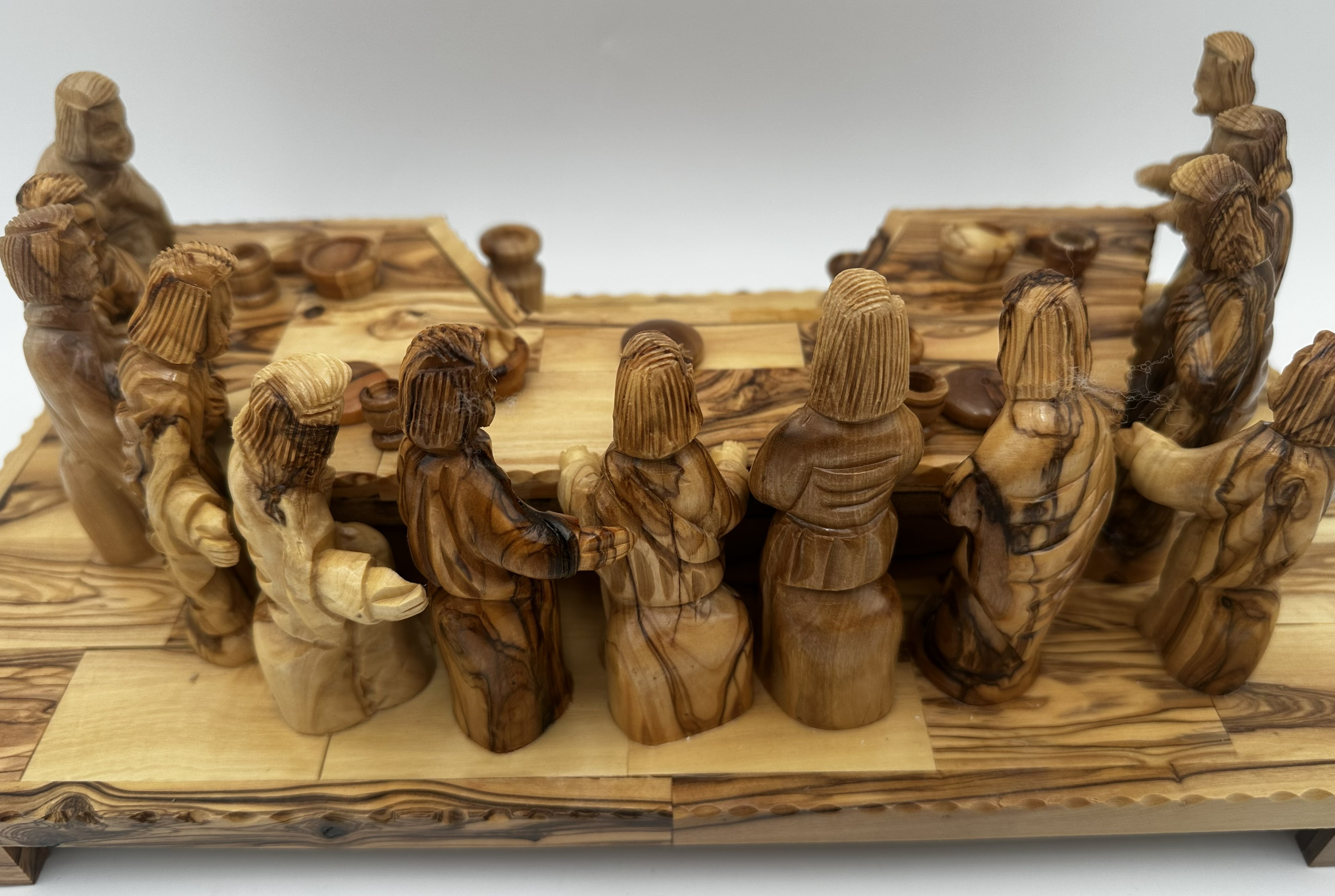 Olive Wood Last Supper Sculpture with U-Shaped Table (17 x 9 in) 3