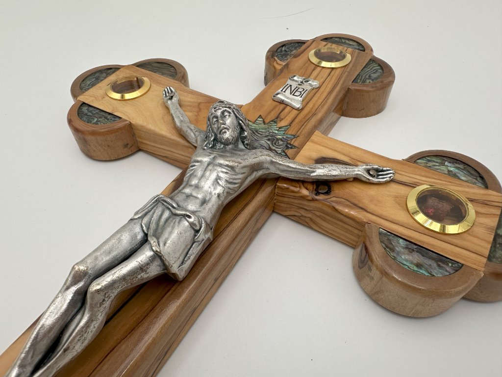 Olive Wood with Mother of Pearl Crucifix with a stand 3
