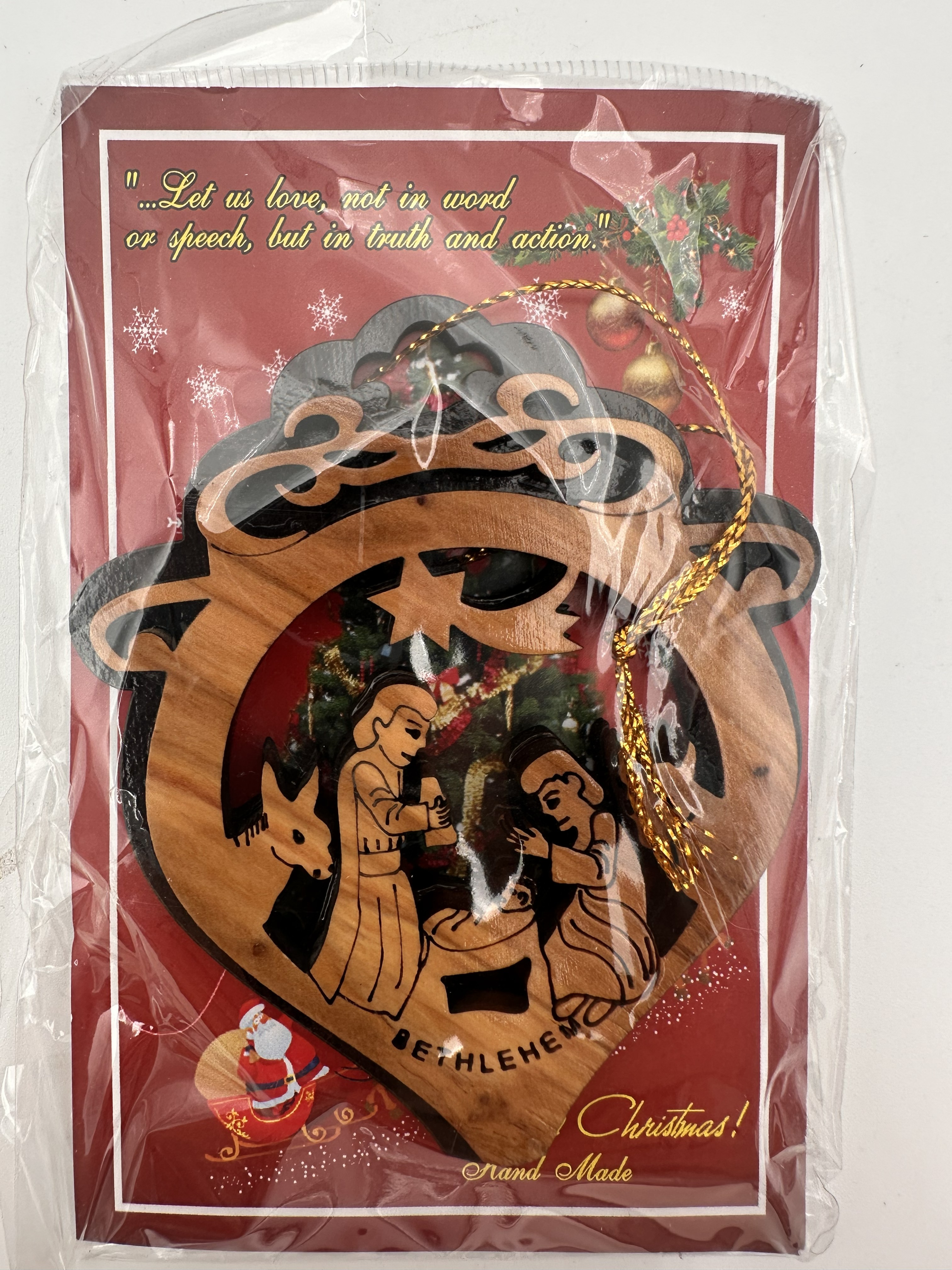 Olive Wood Christmas Ornaments, Bethlehem Hand-Made (3x3 in, 6 designs) 4