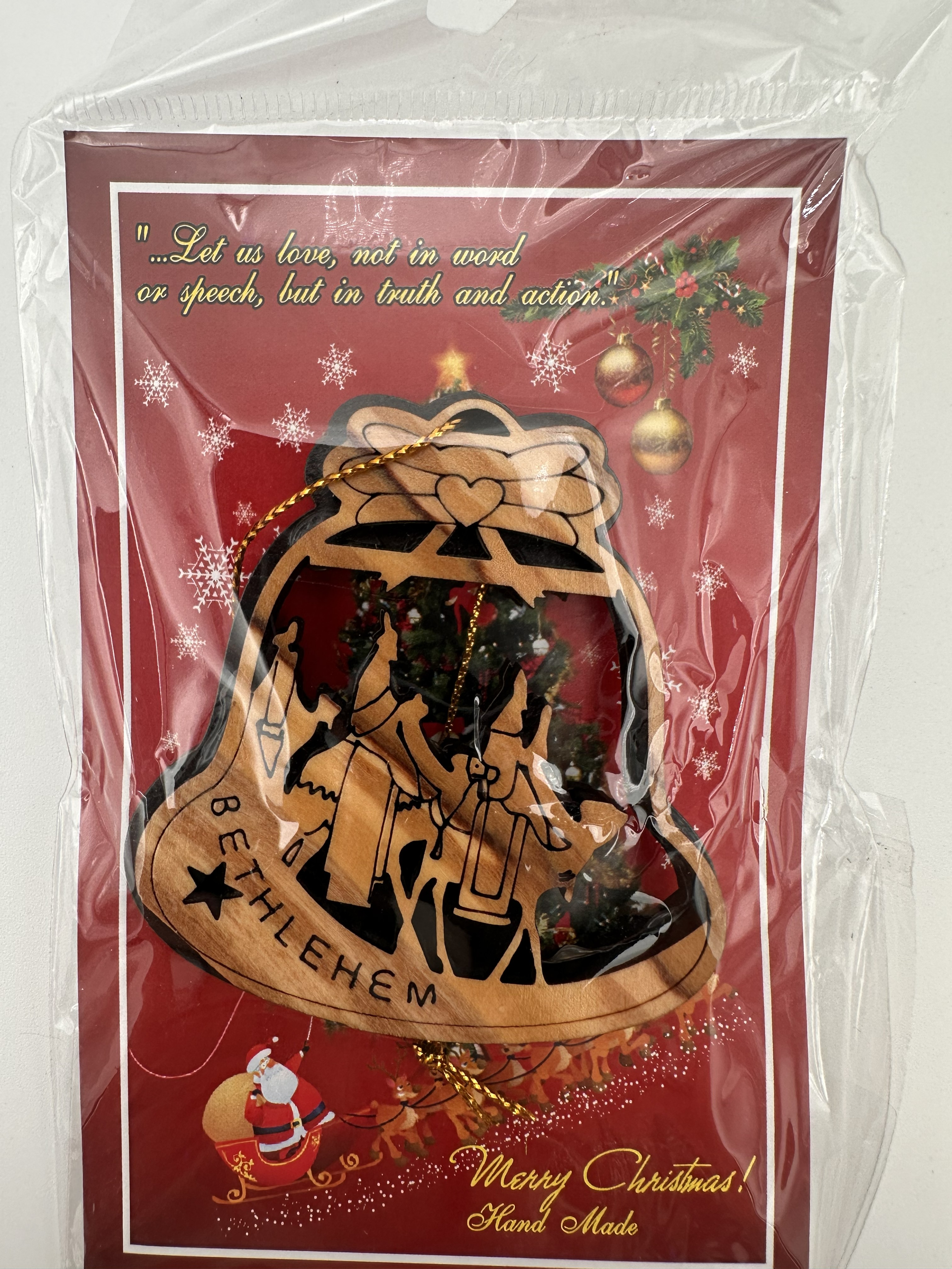 Olive Wood Christmas Ornaments, Bethlehem Hand-Made (3x3 in, 6 designs) 2