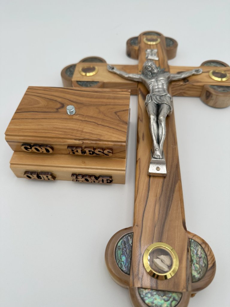 Olive Wood with Mother of Pearl Crucifix with a stand 4