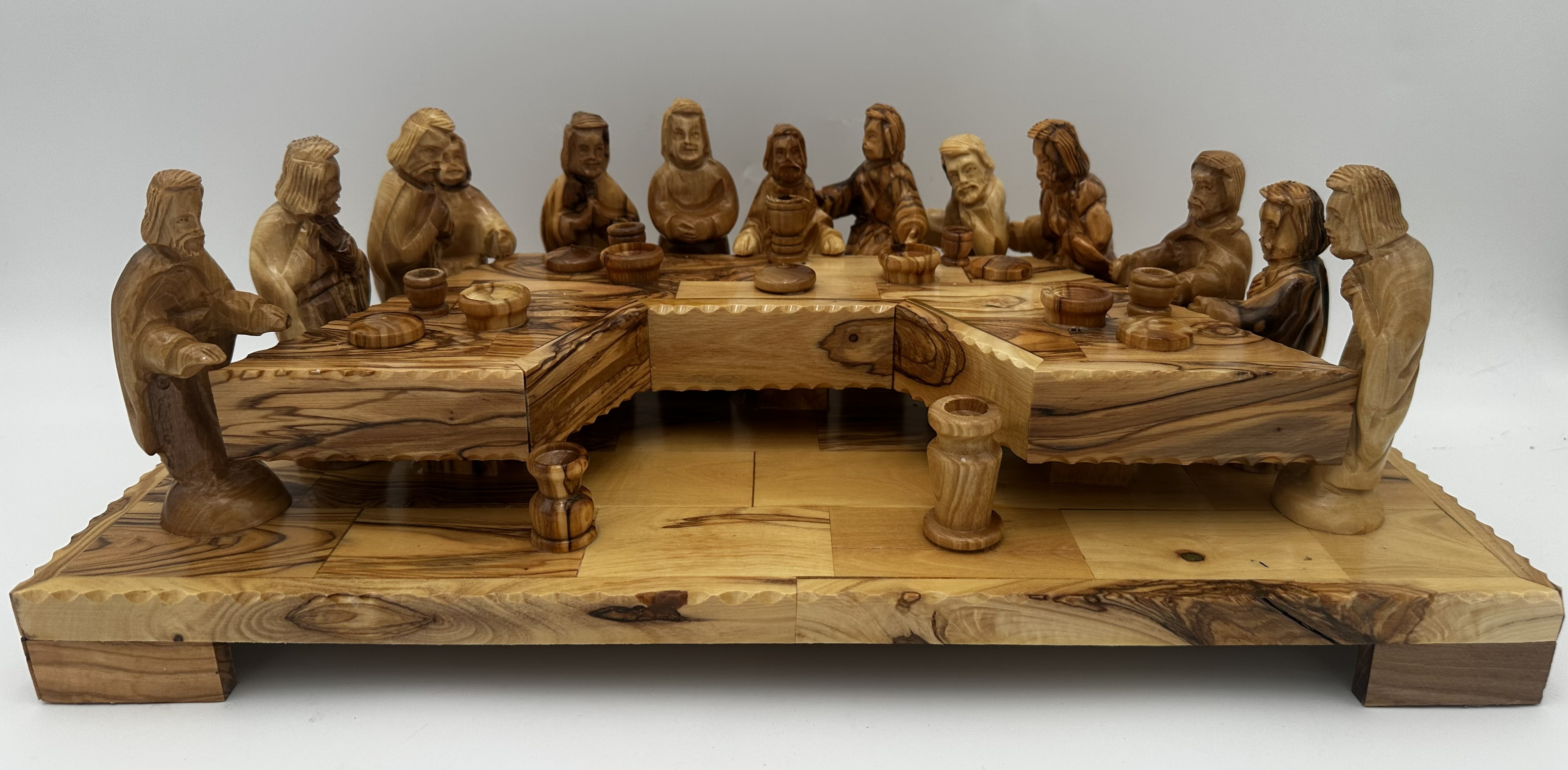 Olive Wood Last Supper Sculpture with U-Shaped Table (17 x 9 in) 2