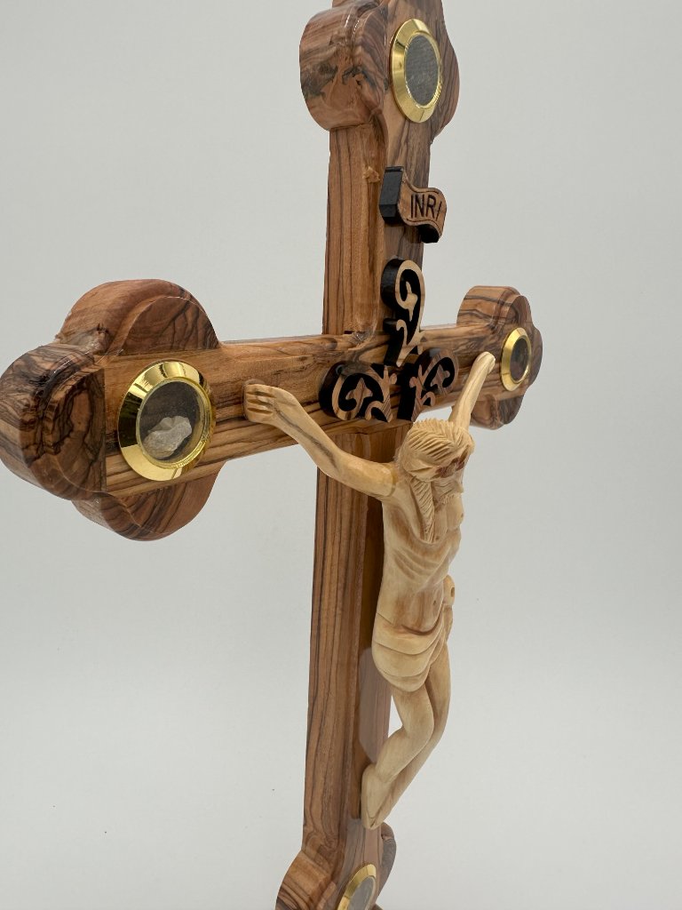 Olive wood Crucifix with stand 2