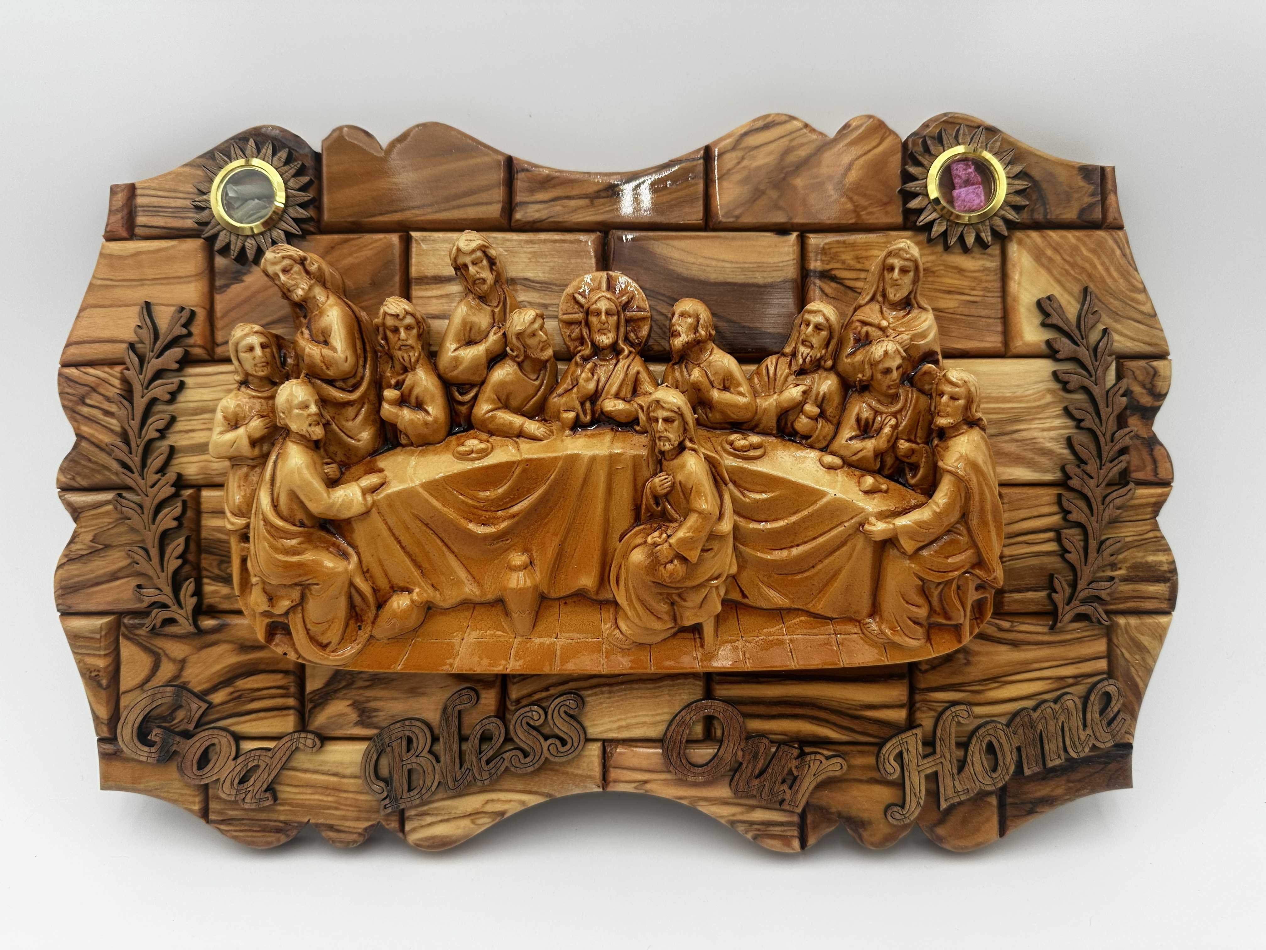 Olive Wood Last Supper "God Bless Our Home" Plaque (14 x 9 in) 3