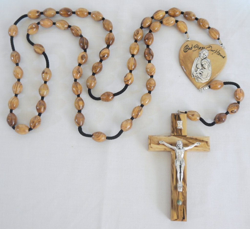 Olive Wood Wall Rosary, Holy Family, 31 inches