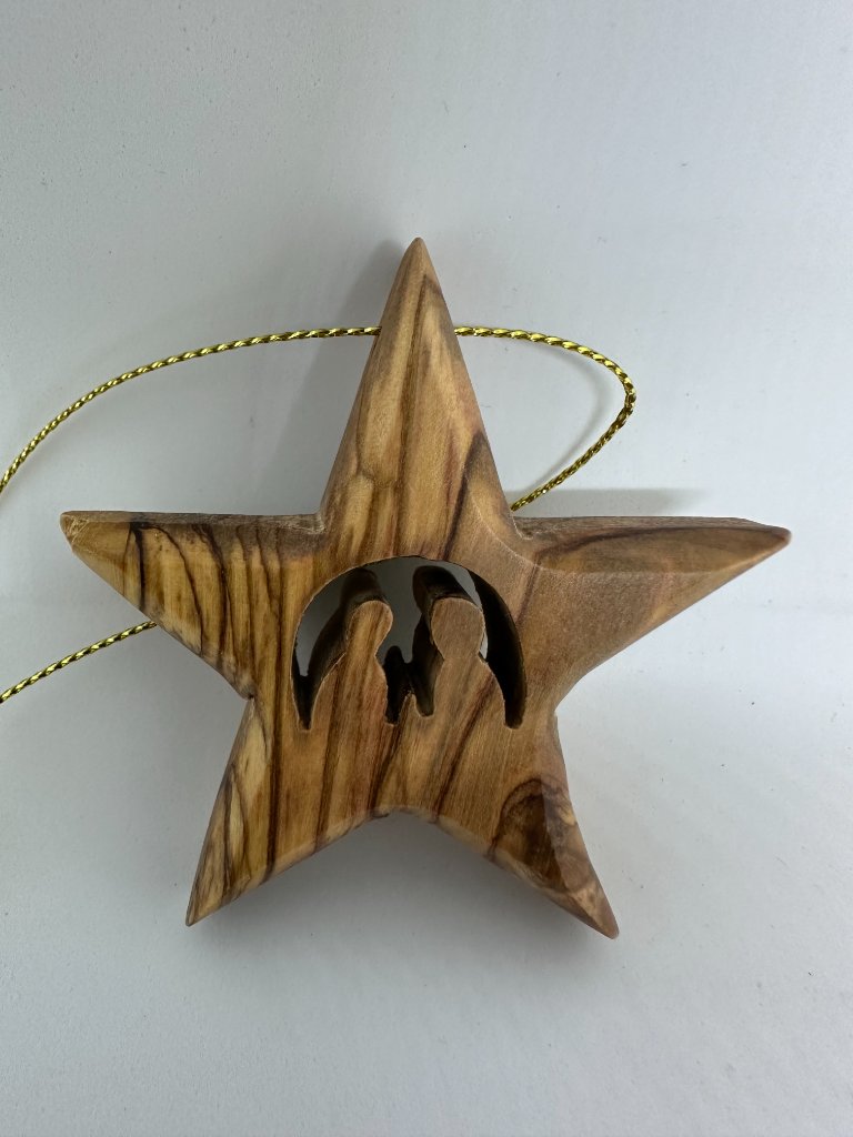 3D Olive Wood Star Ornament