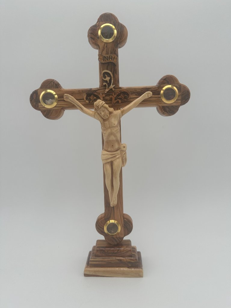 Olive wood Crucifix with stand